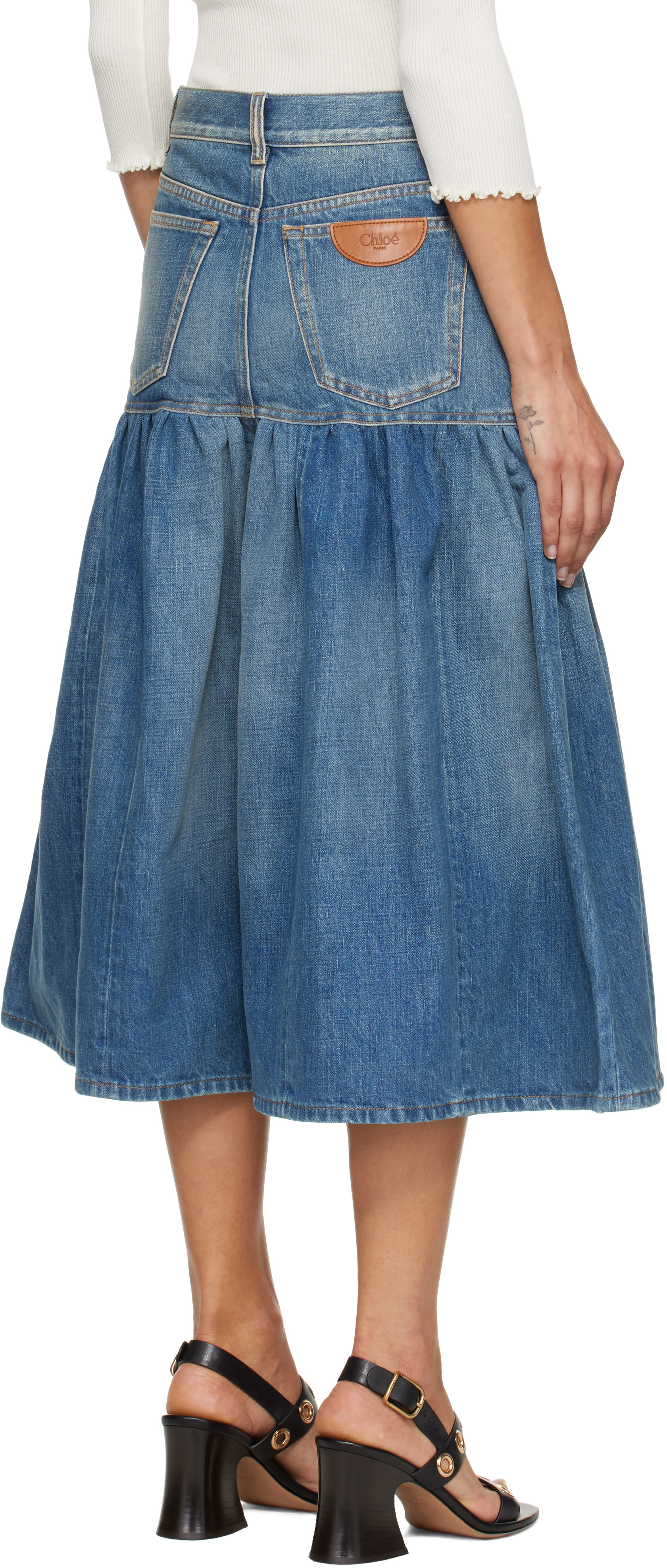 Chloé - Jean écourté bleu à fronces