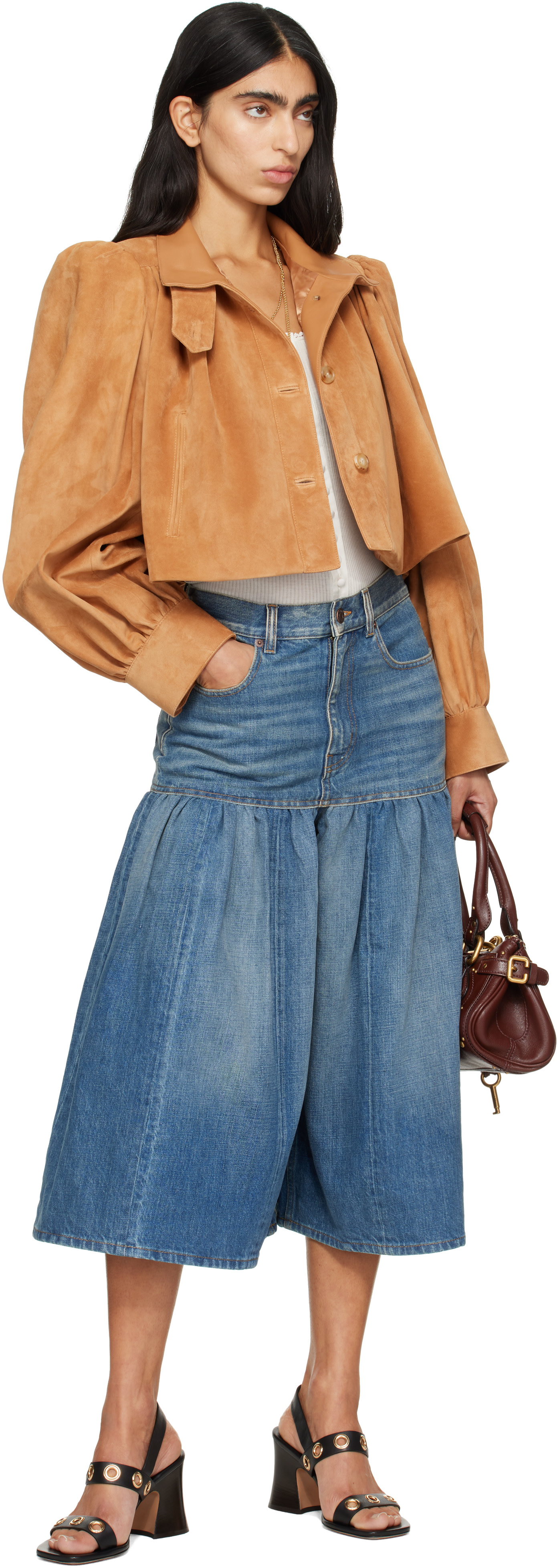 Chloé - Jean écourté bleu à fronces