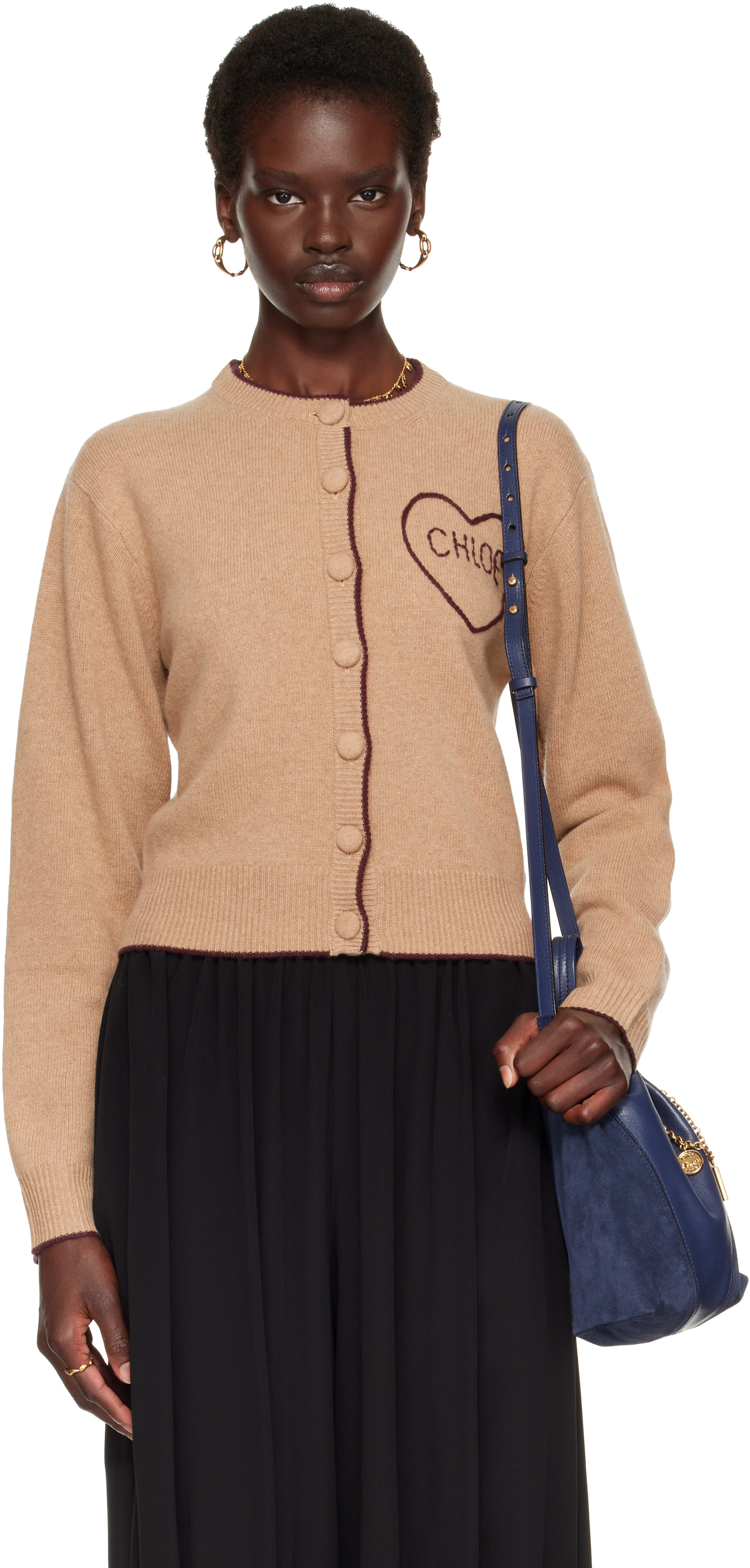 Chloé - Cardigan ajusté beige à logo