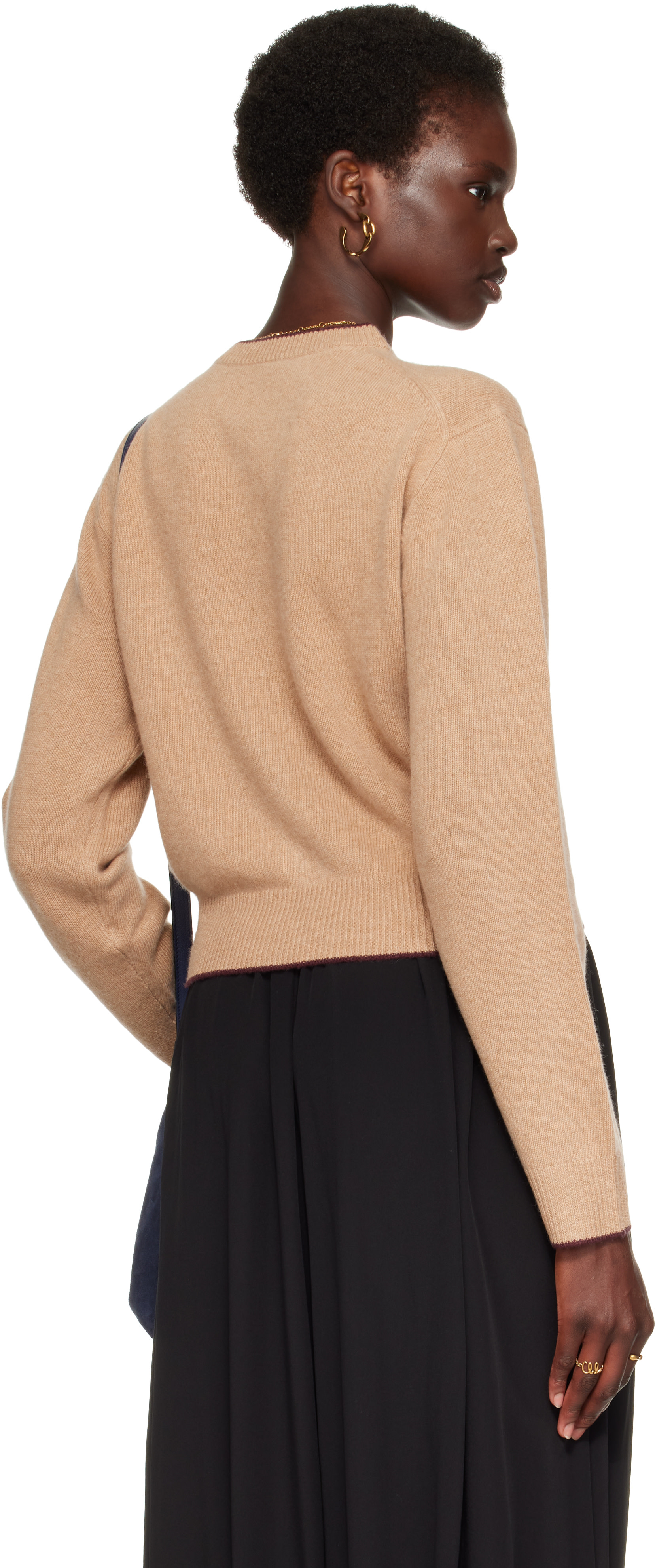 Chloé - Cardigan ajusté beige à logo