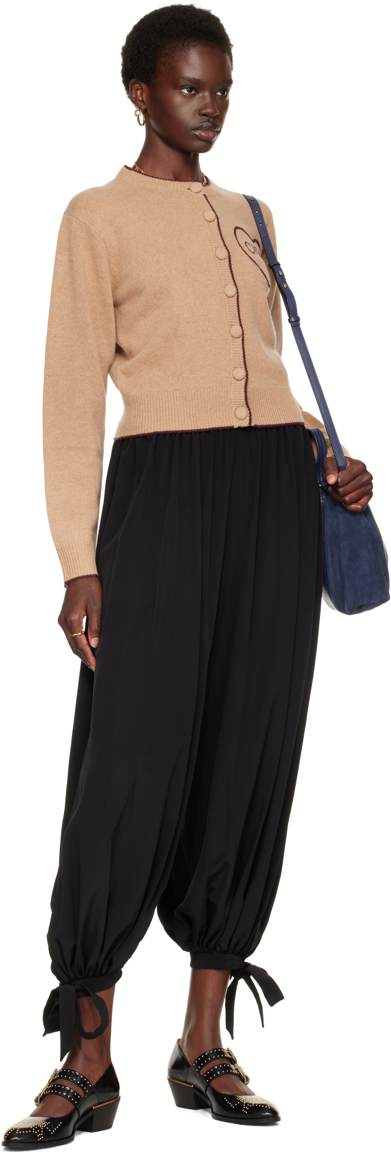 Chloé - Cardigan ajusté beige à logo