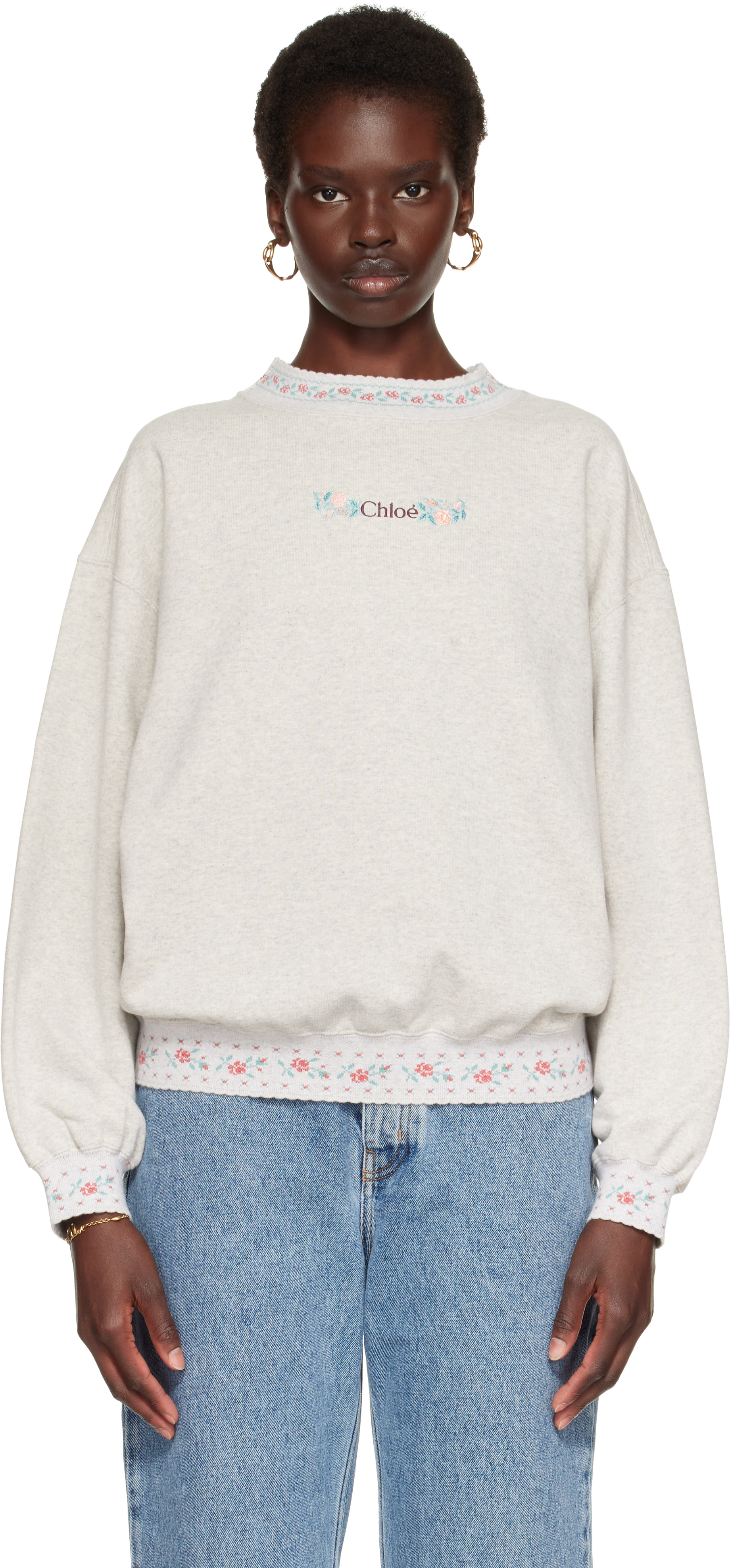 Chloé - Pull molletonné gris en coton