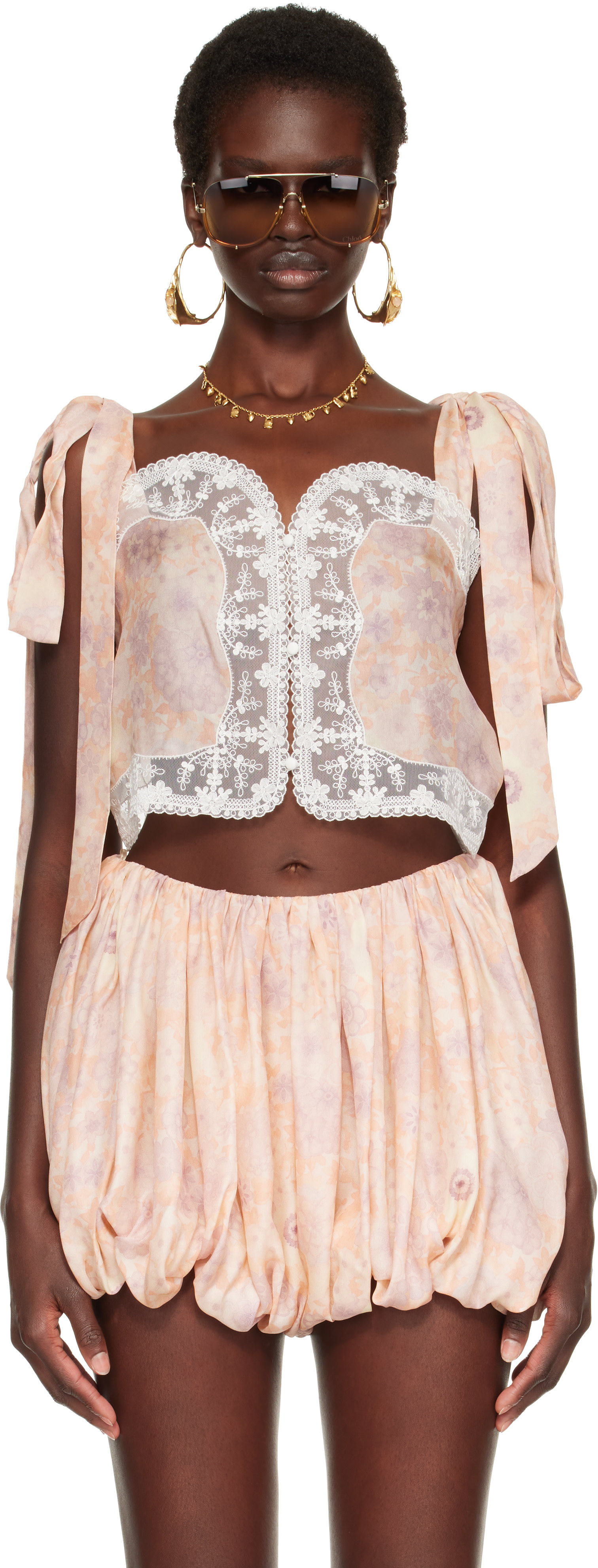 Chloé: Pink Knotted-Strap Cropped Top | SSENSE