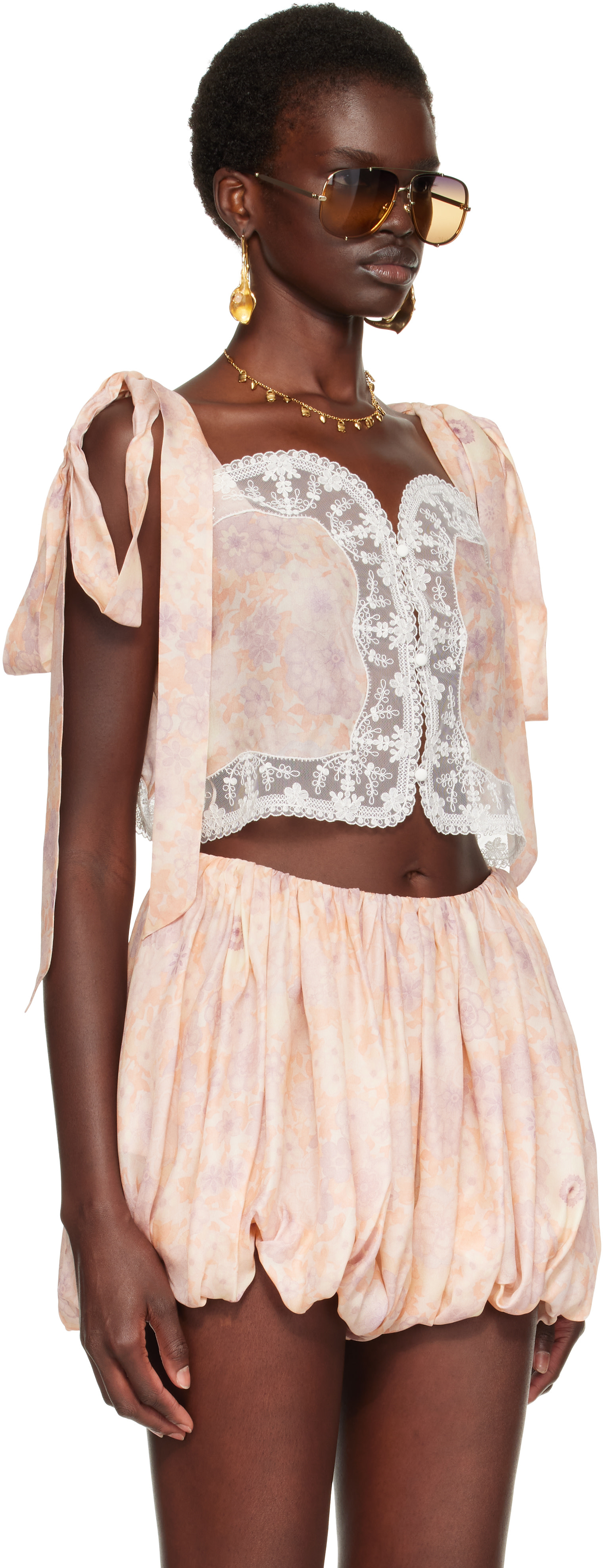 Chloé: Pink Knotted-Strap Cropped Top | SSENSE