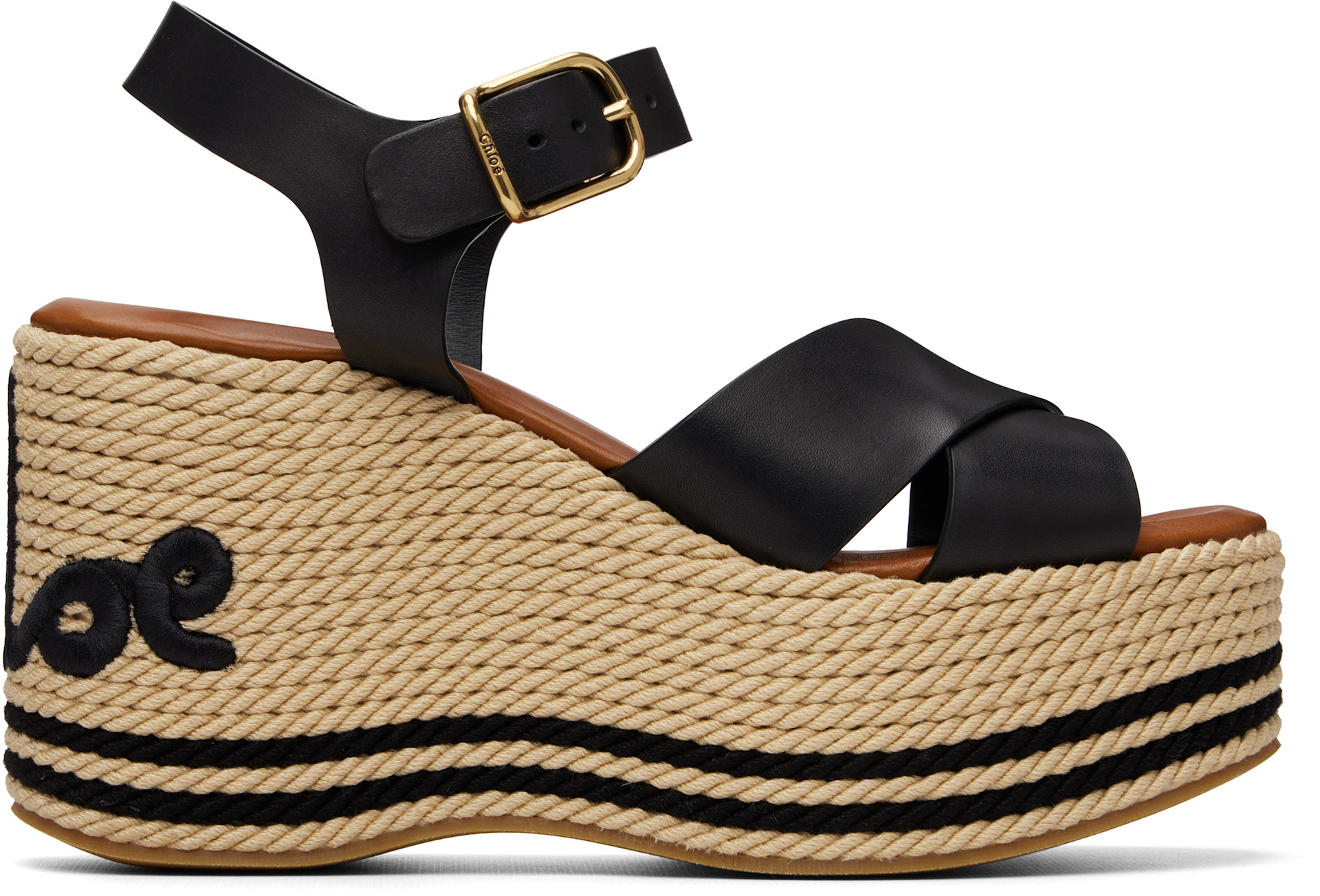 Chloé: ブラック 'Chloé Sand' ウェッジサンダル | SSENSE 日本