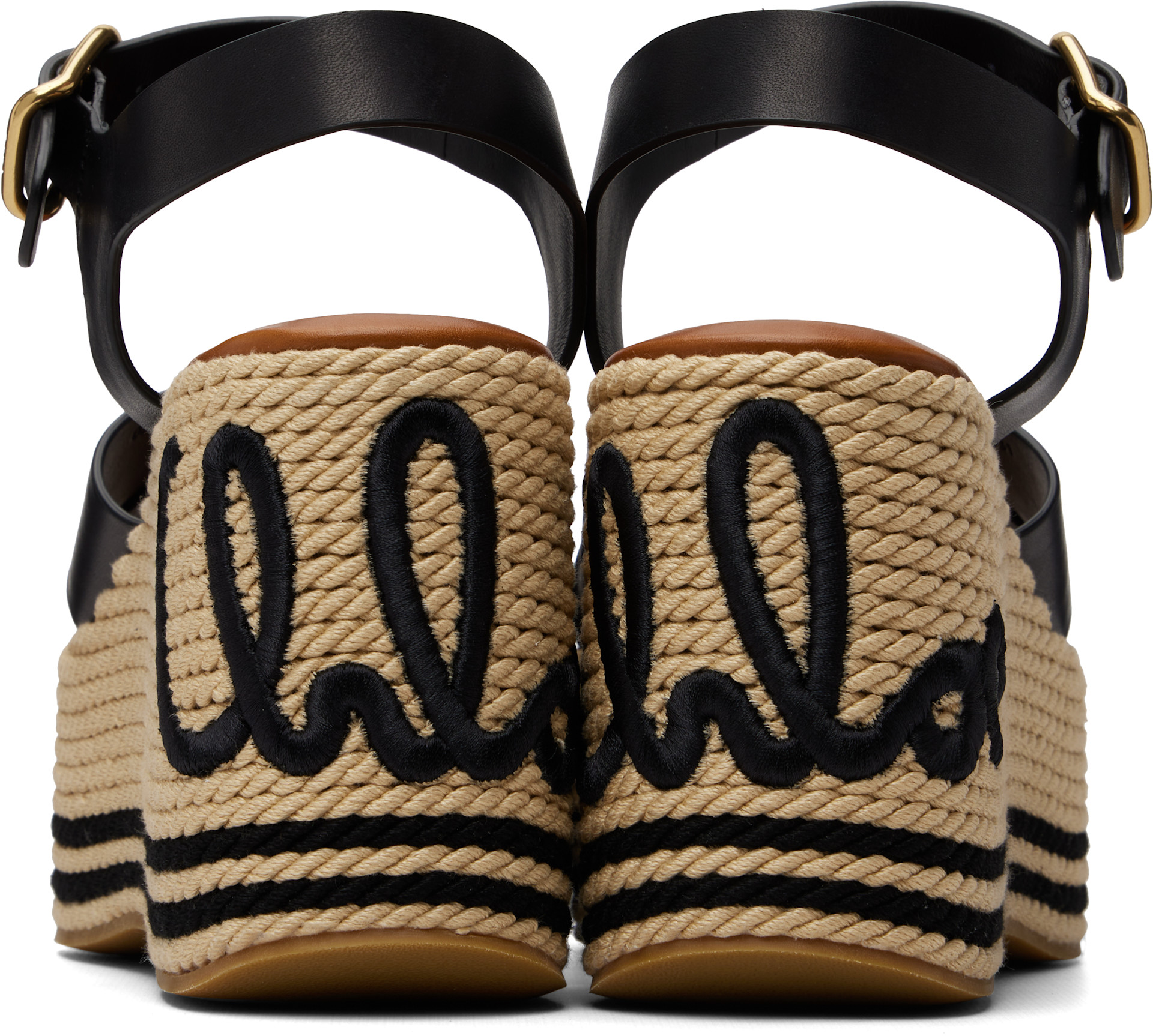 Chloé: ブラック 'Chloé Sand' ウェッジサンダル | SSENSE 日本