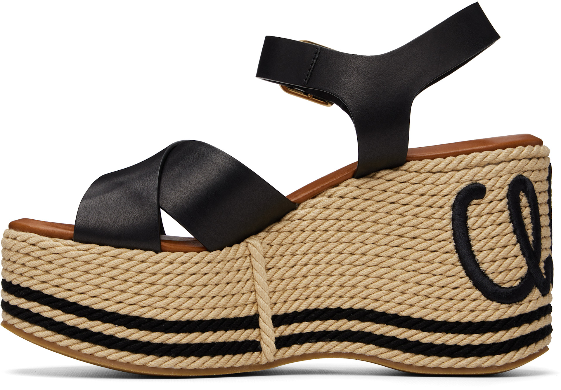 Chloé: ブラック 'Chloé Sand' ウェッジサンダル | SSENSE 日本
