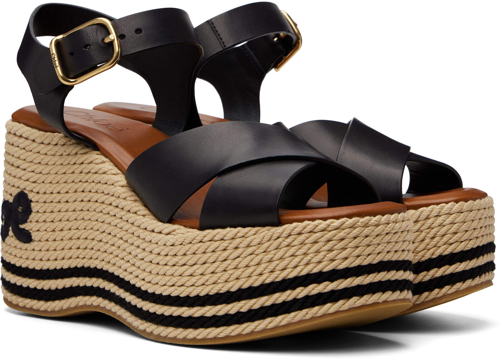 Chloé: ブラック 'Chloé Sand' ウェッジサンダル | SSENSE 日本
