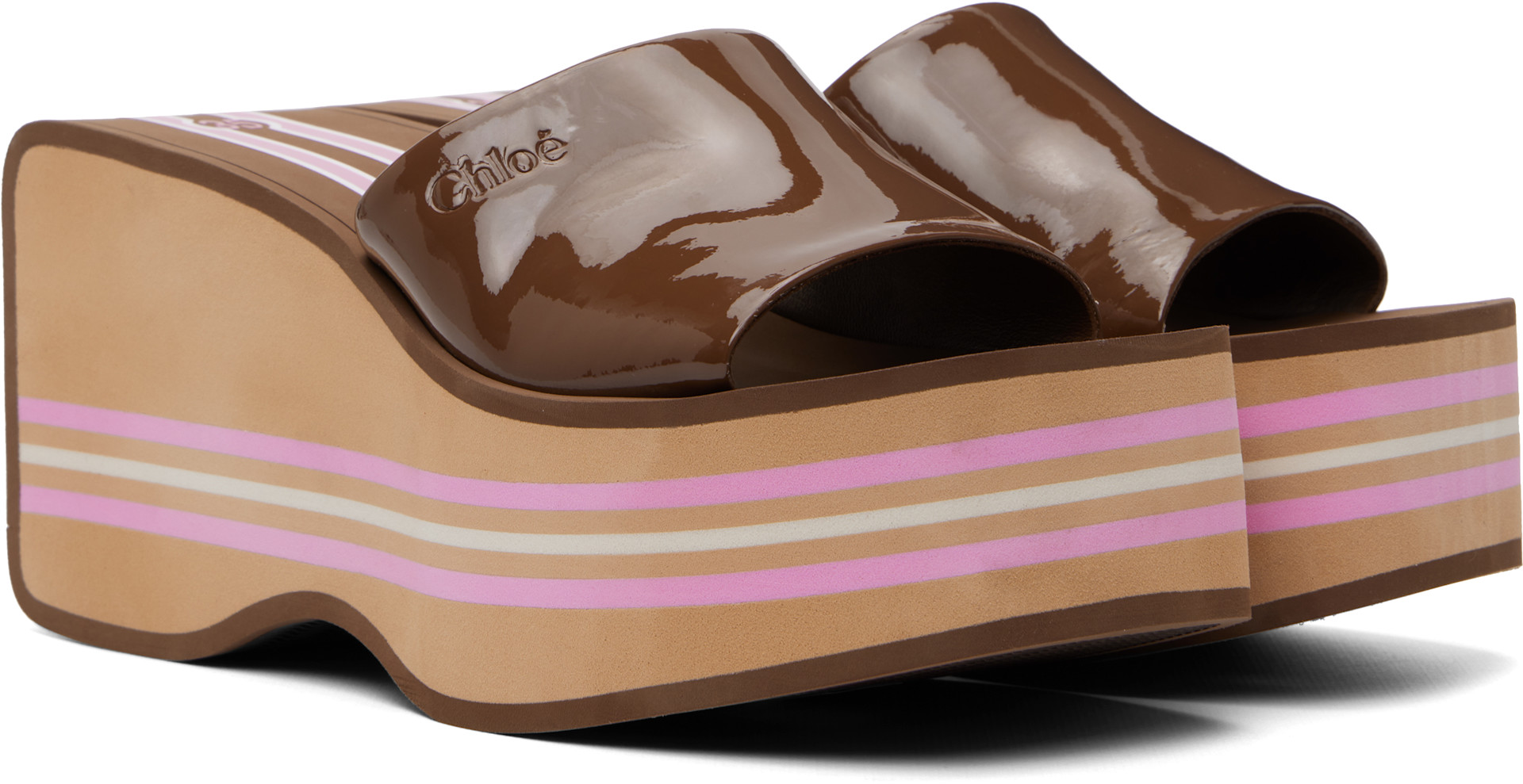 Chloé: Brown Swimming Cool Wedge Mule Sandals | SSENSE