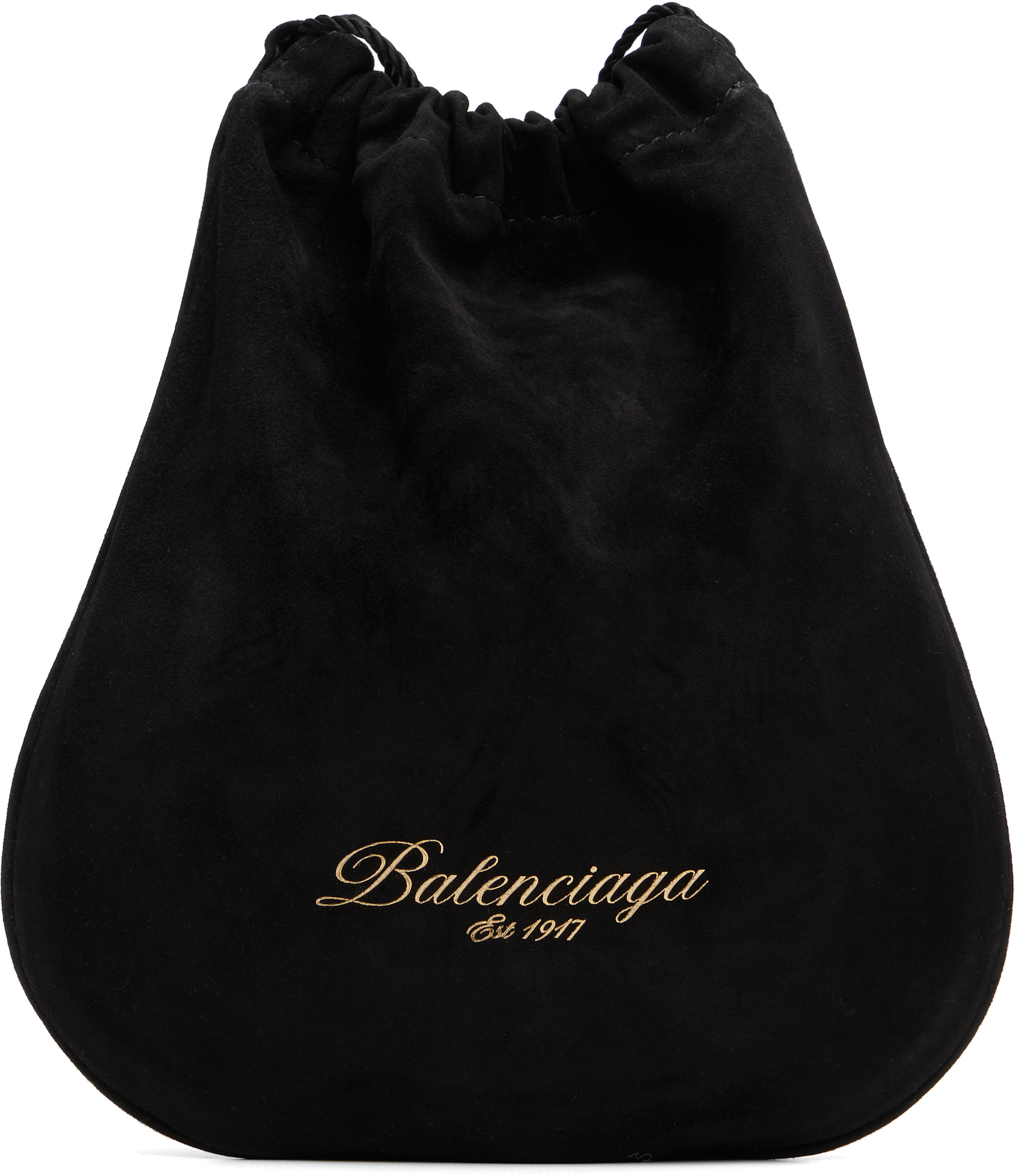 Balenciaga - 블랙 드로우스트링 왁스 스웨이드 파우치