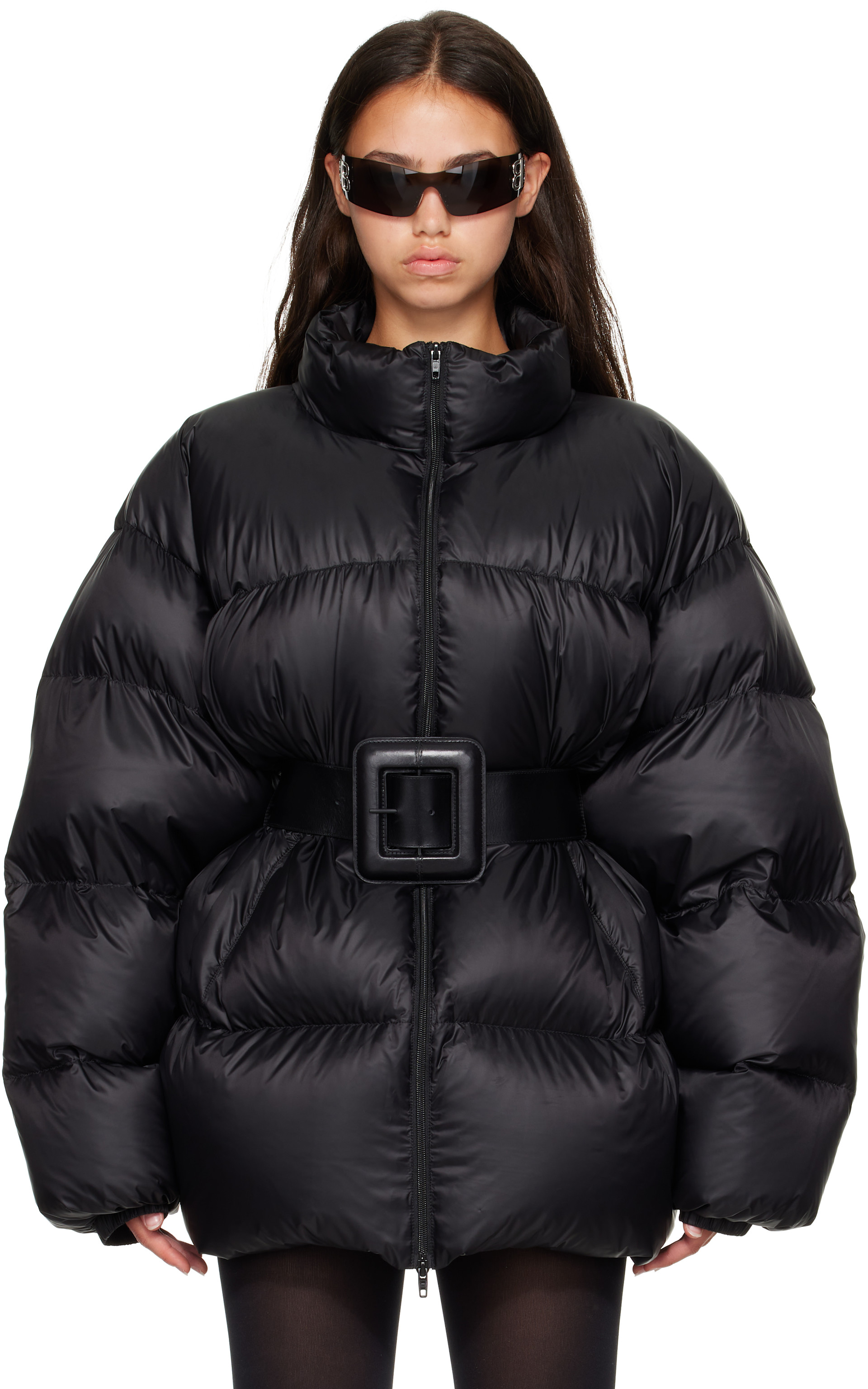 Balenciaga: ブラック Belted Hourglass ショート パファー ダウン