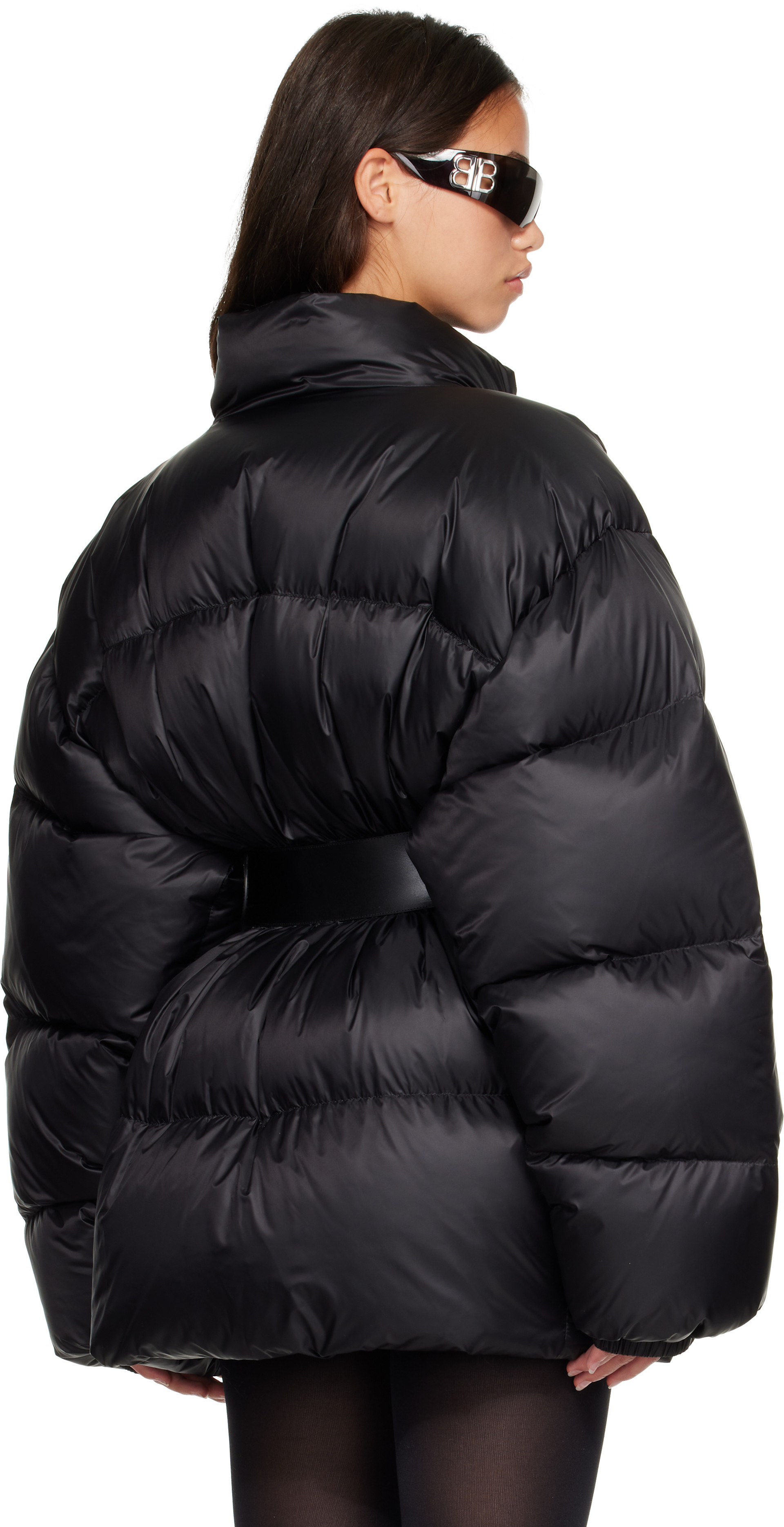 Balenciaga: ブラック Belted Hourglass ショート パファー ダウン