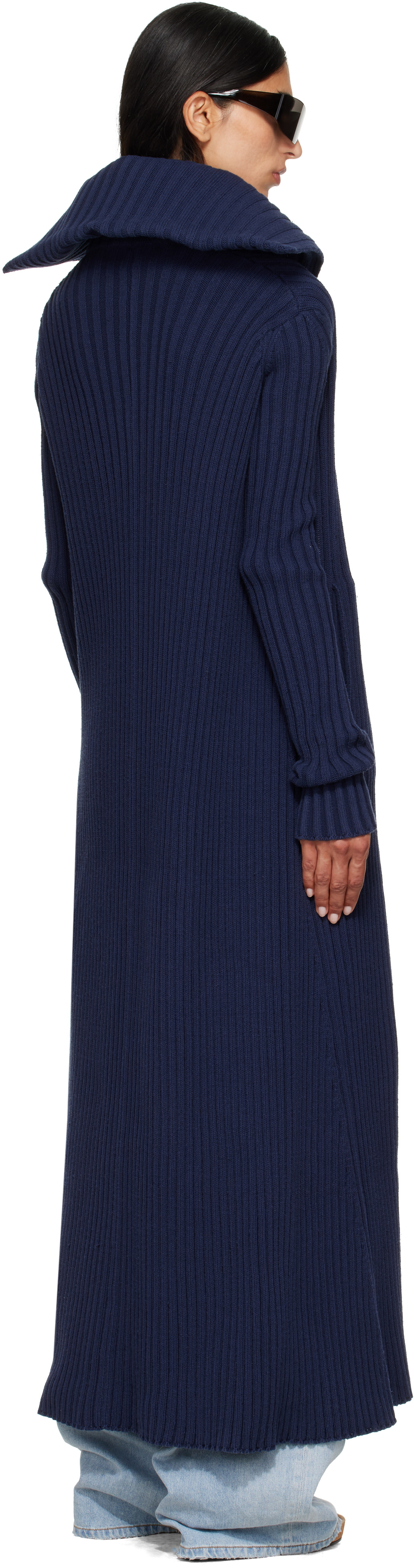 Balenciaga: Navy Cotton Mix Thick Ribs Maxi Cardigan | SSENSE