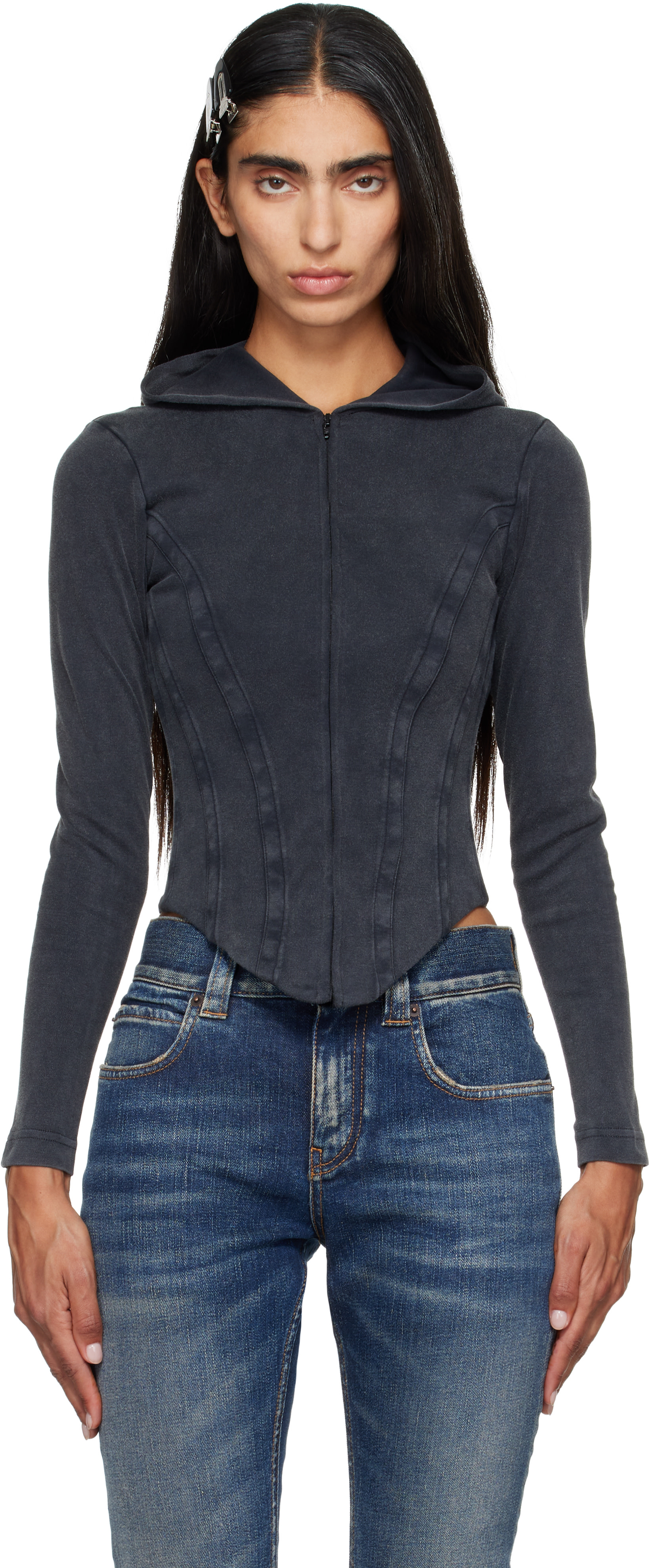 Balenciaga - Pull à capuche noir en jersey à glissière