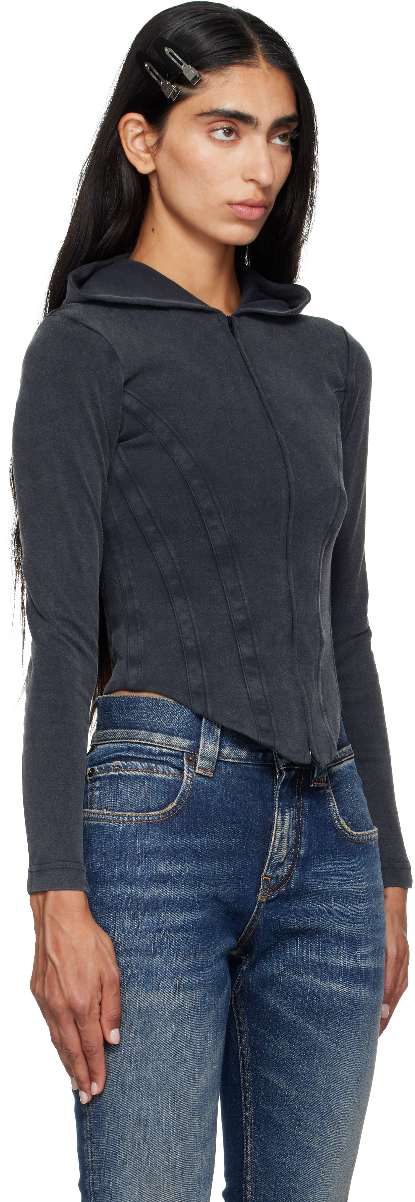 Balenciaga - Pull à capuche noir en jersey à glissière