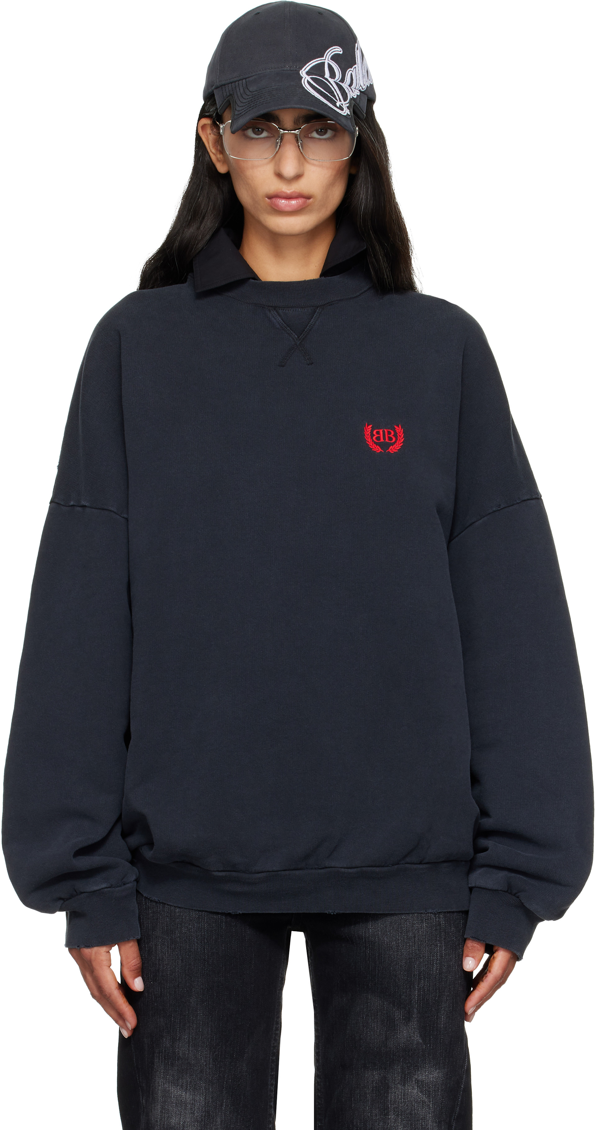 Balenciaga - Pull molletonné noir à col ras du cou
