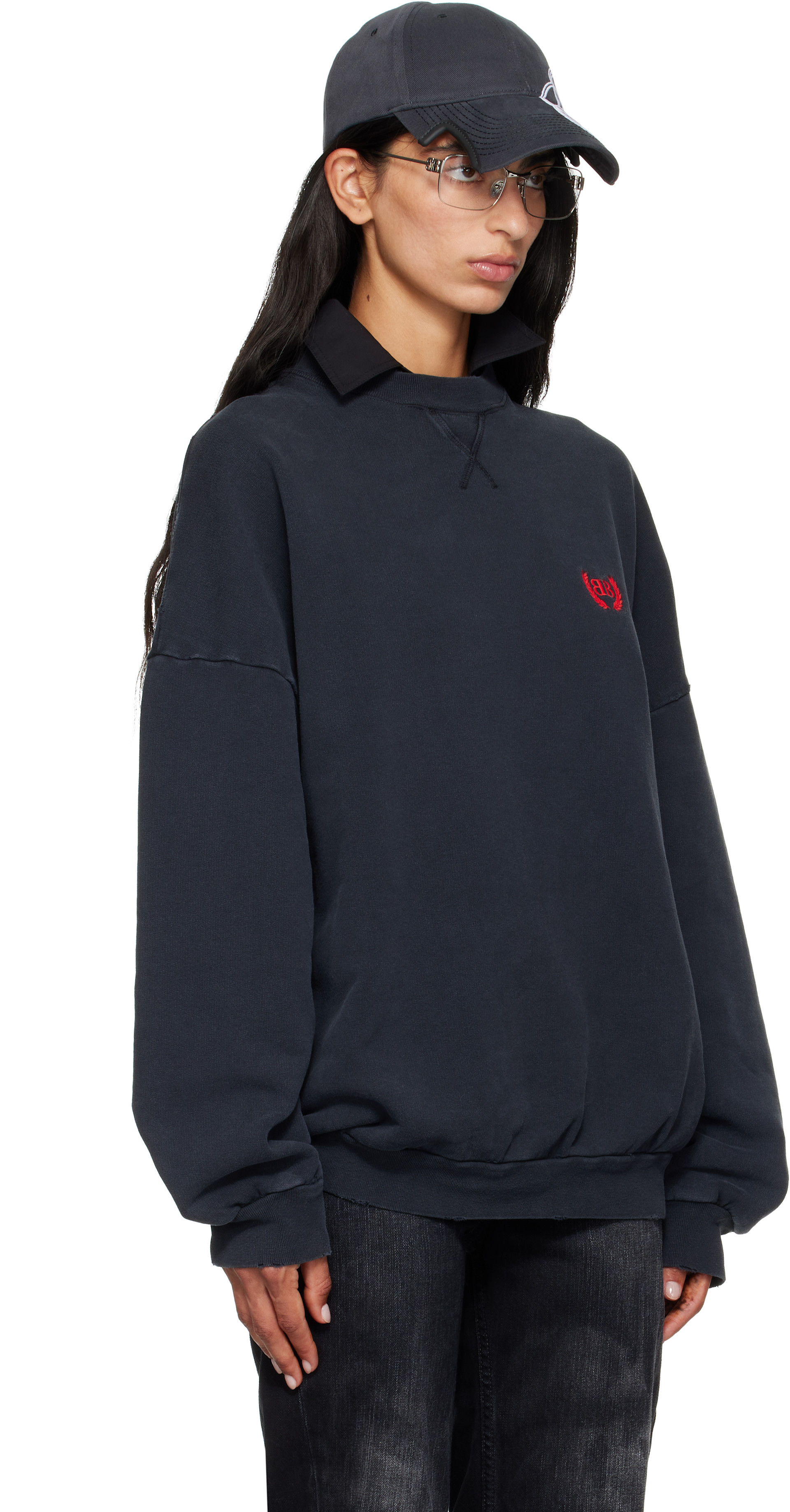 Balenciaga - Pull molletonné noir à col ras du cou