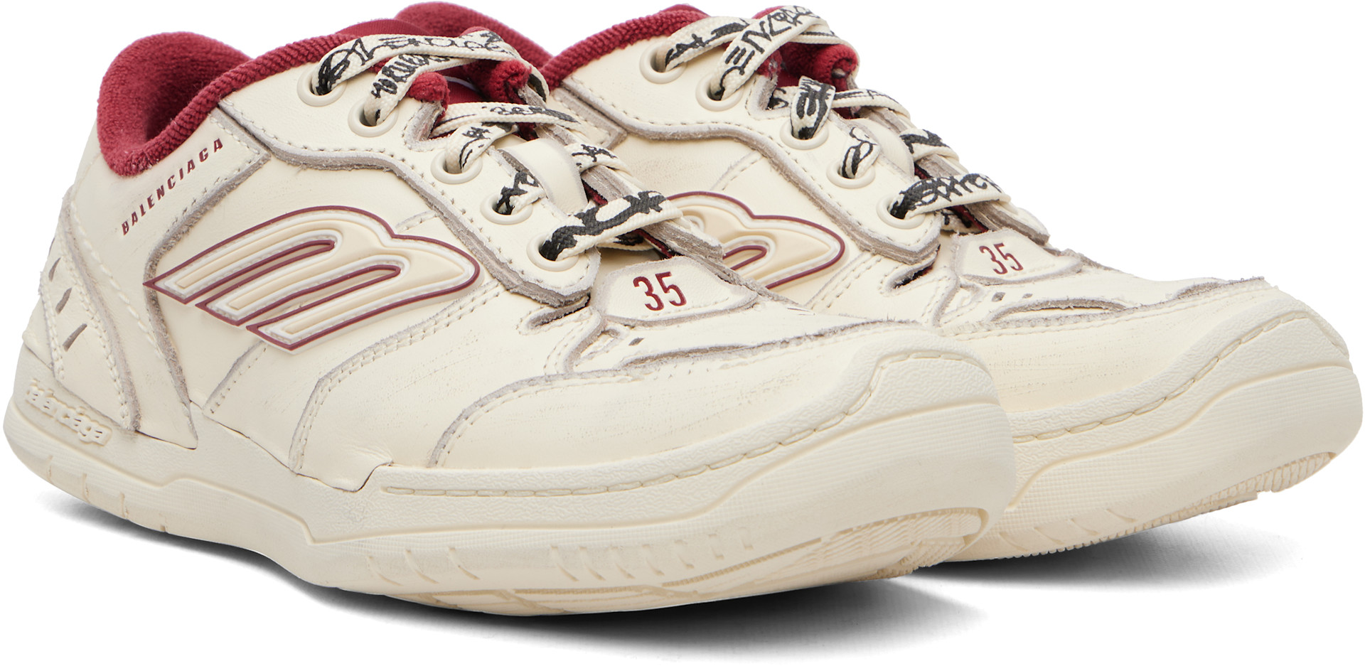 Balenciaga - Baskets Hamptons blanc cassé à effet usé