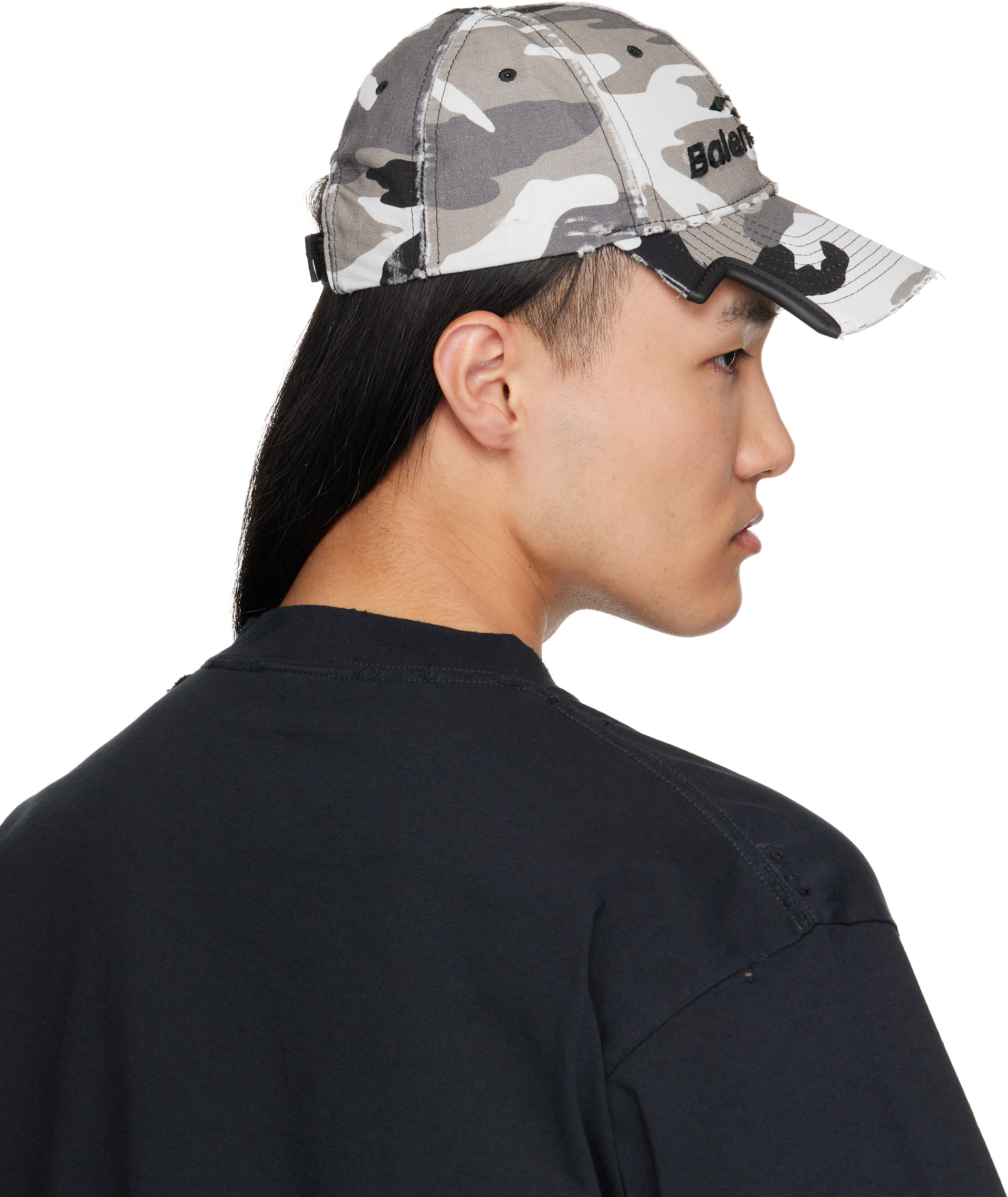 Balenciaga: グレー＆ブラック 迷彩 コットン リップストップ キャップ