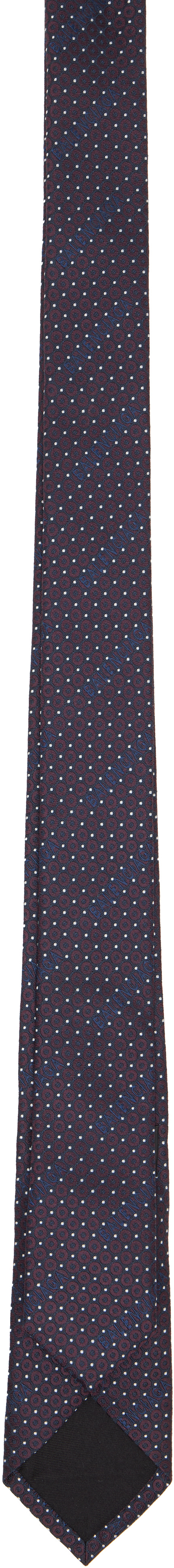 Balenciaga: バーガンディ＆ネイビー Dots ジャカード ネクタイ