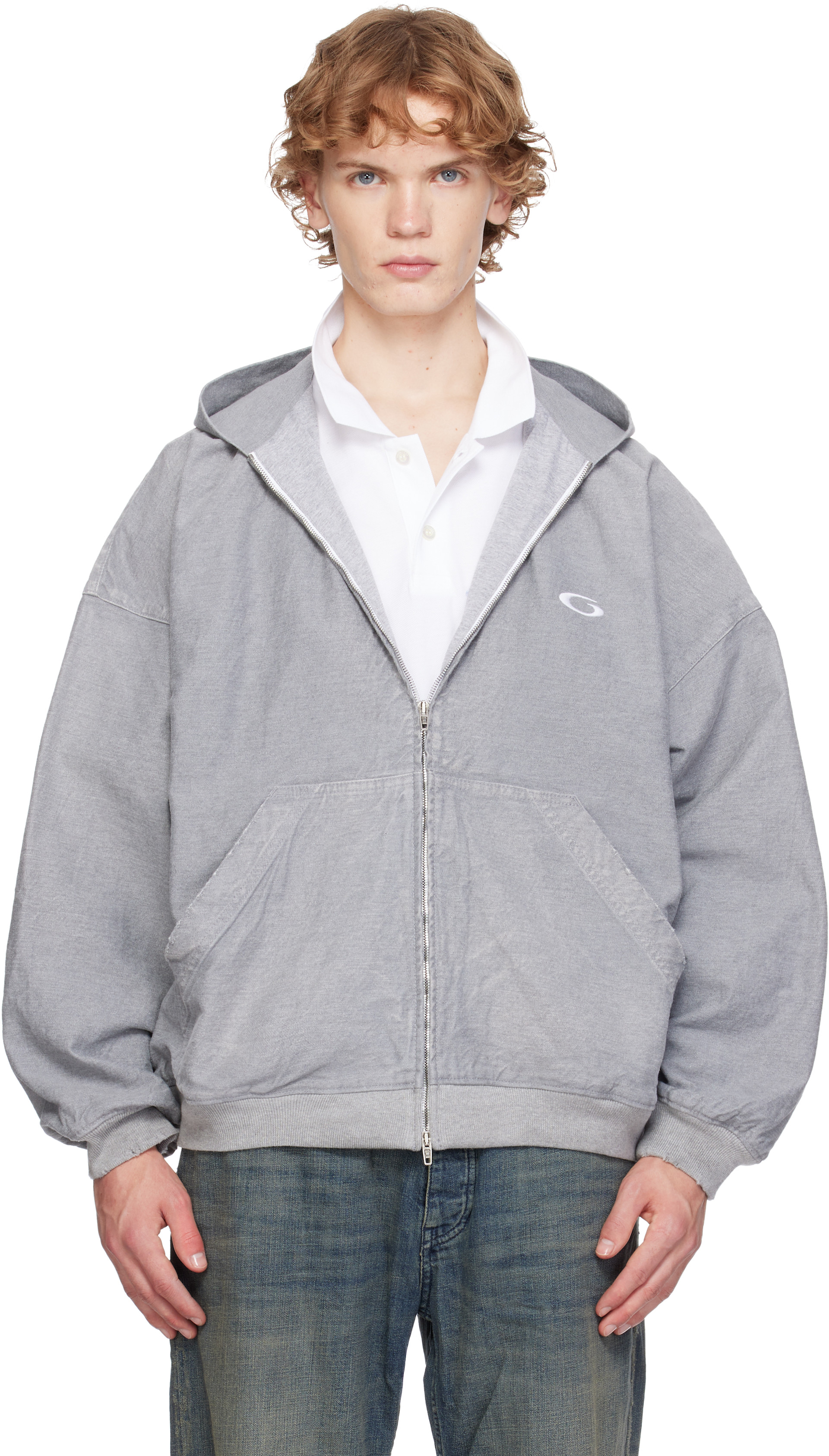Balenciaga - Pull à capuche gris en denim à logo