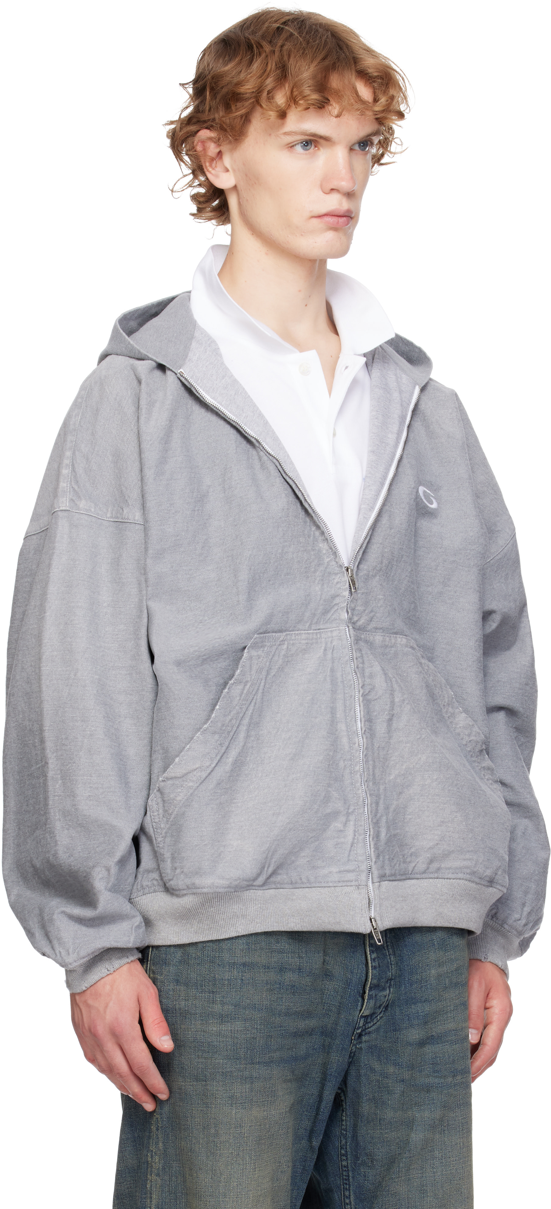 Balenciaga - Pull à capuche gris en denim à logo