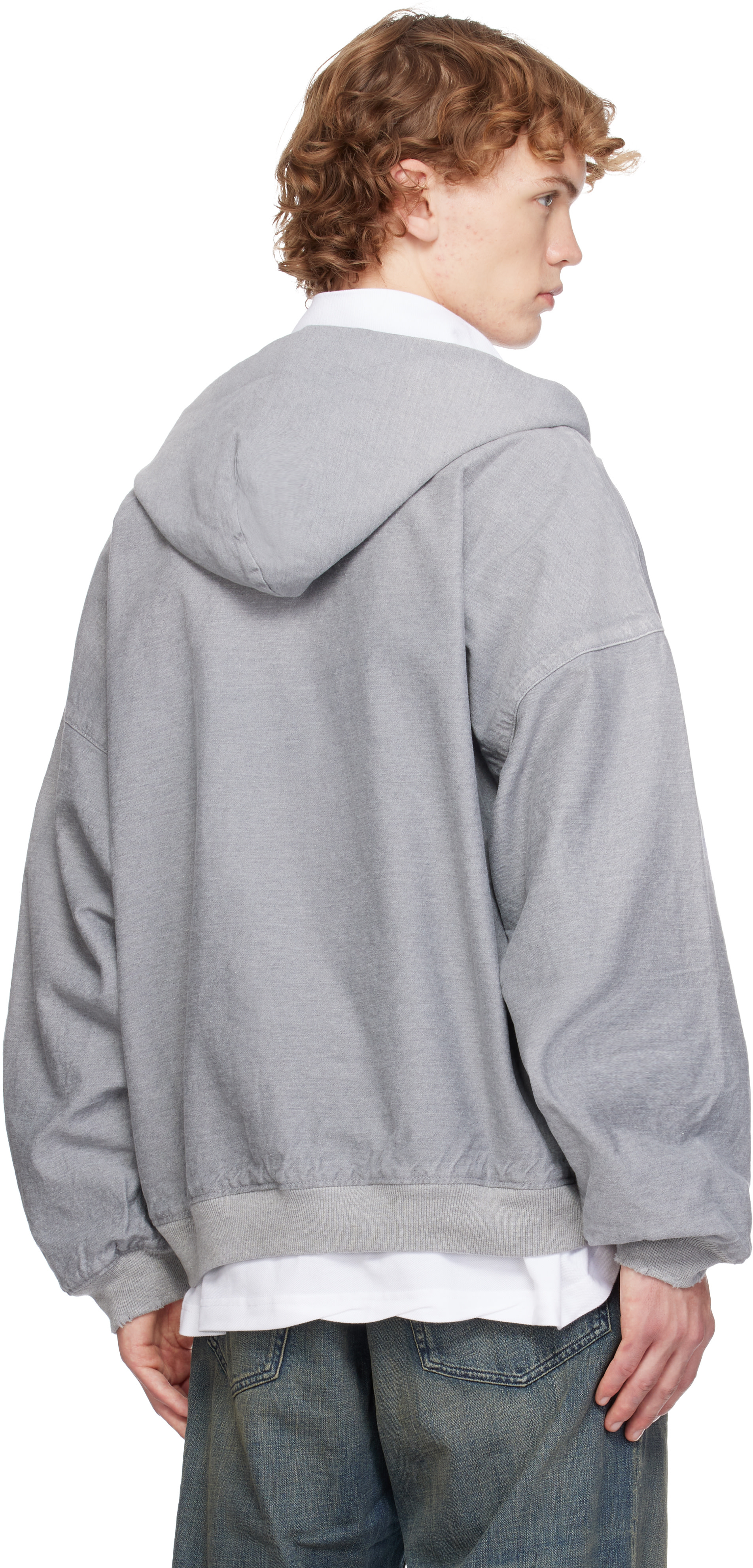 Balenciaga - Pull à capuche gris en denim à logo