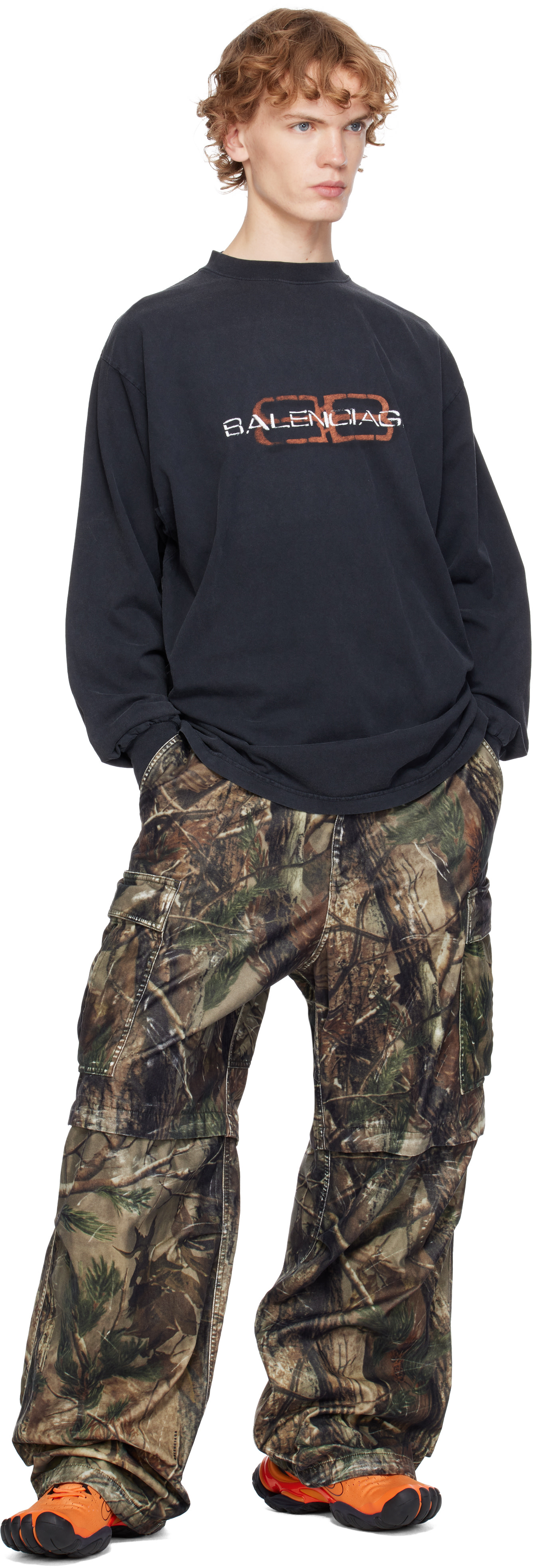 Balenciaga: ブラウン Camo Flocked Cotton バギー カーゴパンツ