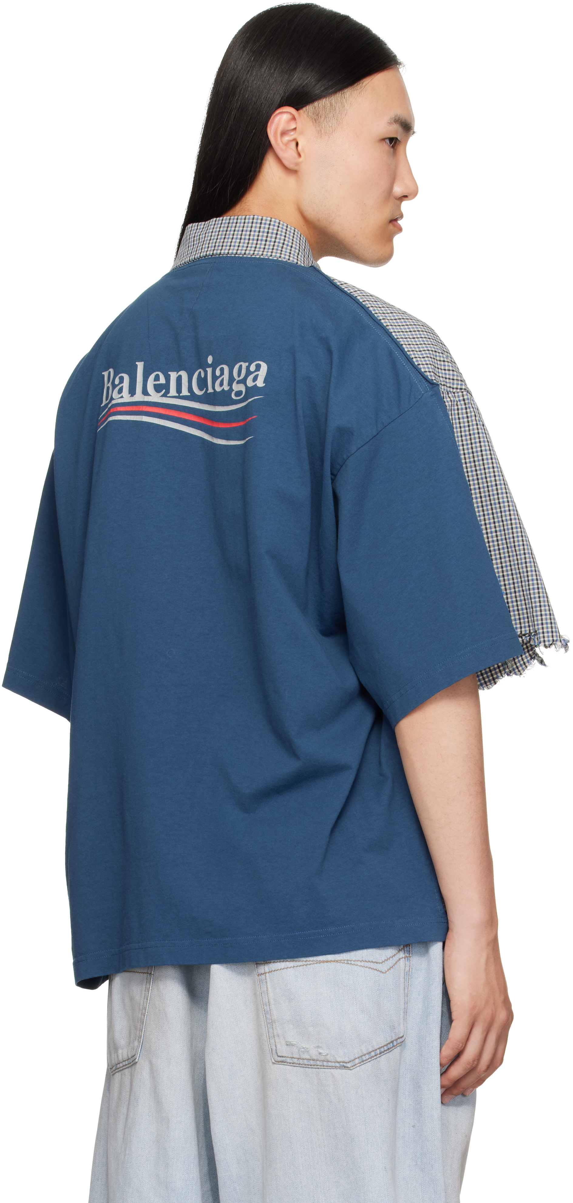 Balenciaga: ブルー Hybrid チェック シャツ | SSENSE 日本