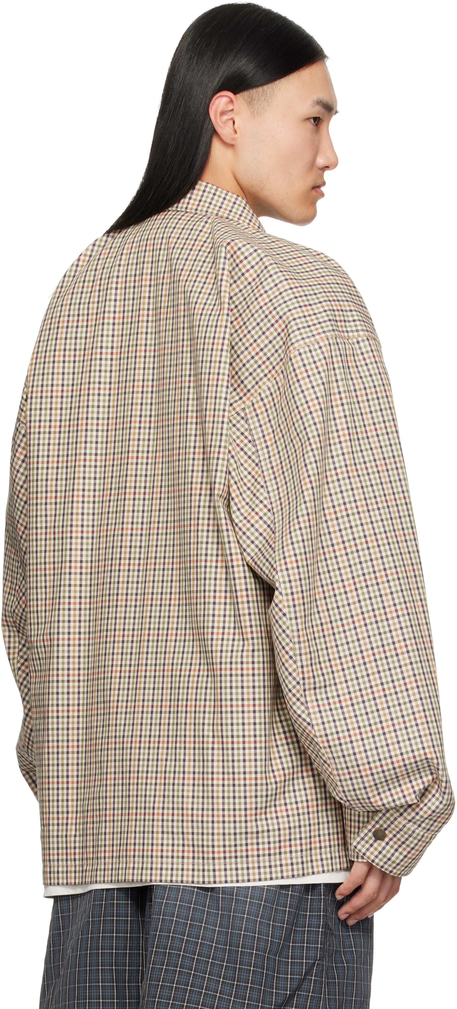 Balenciaga: Beige Check Flannel Zip-Up Shirt | SSENSE