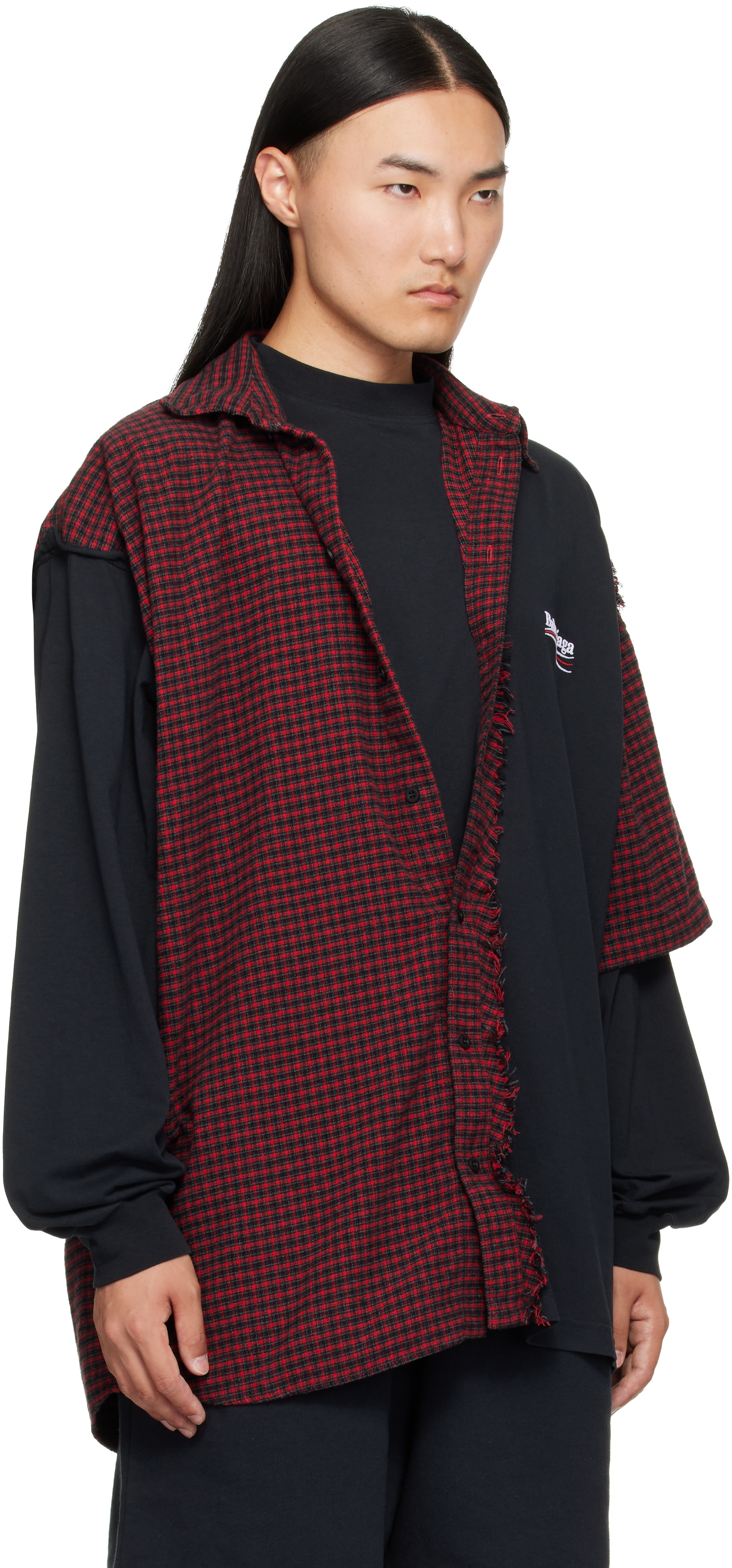 Balenciaga: レッド＆ブラック チェック パッチ シャツ | SSENSE 日本