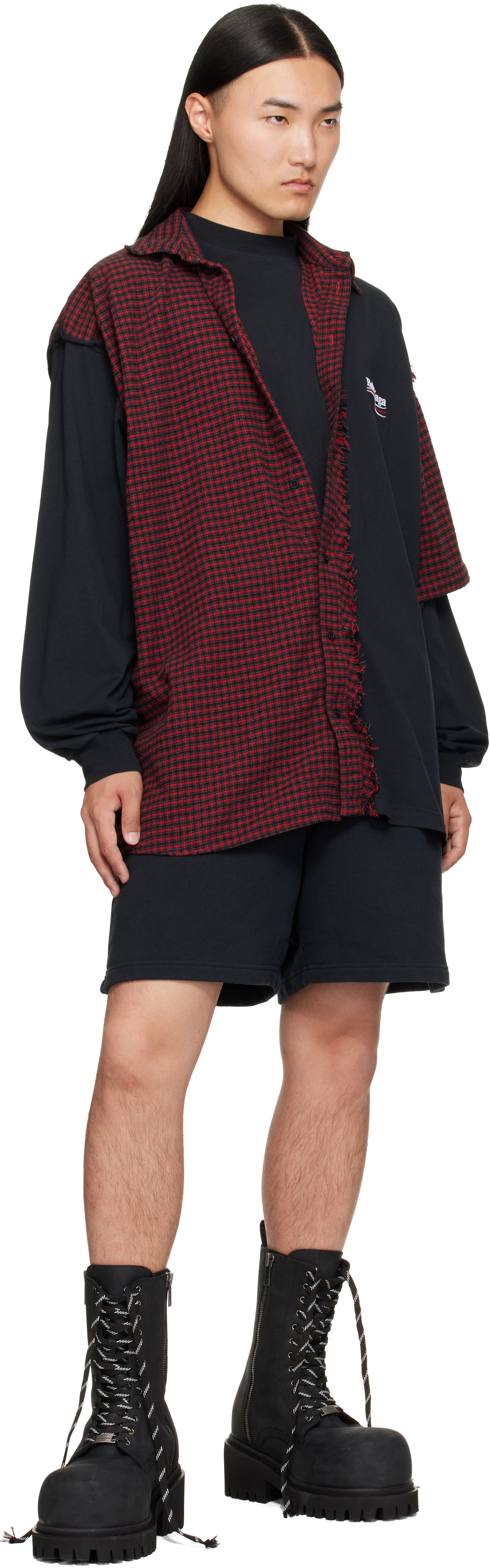Balenciaga: レッド＆ブラック チェック パッチ シャツ | SSENSE 日本
