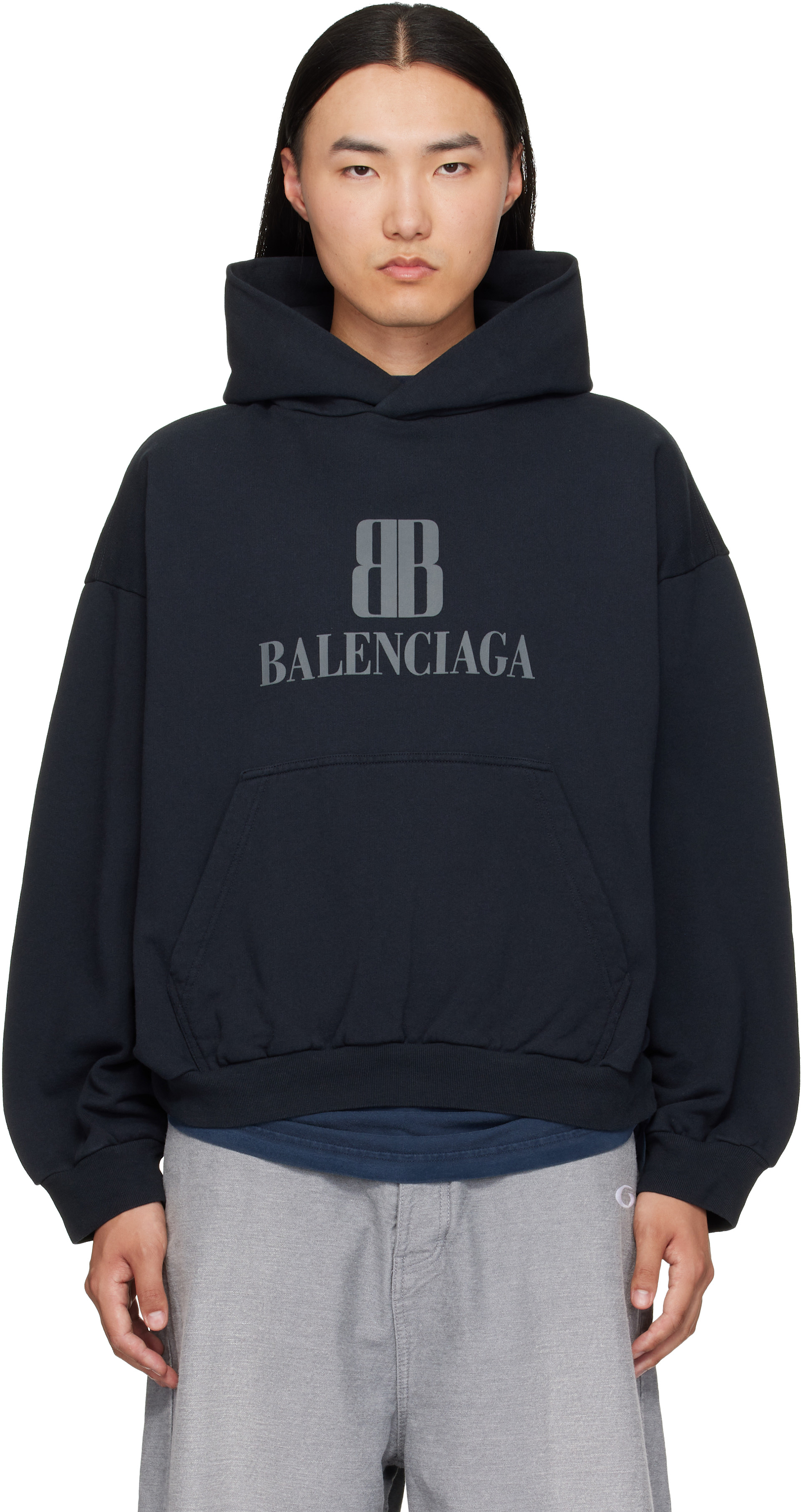 Balenciaga - Pull à capuche noir à logo