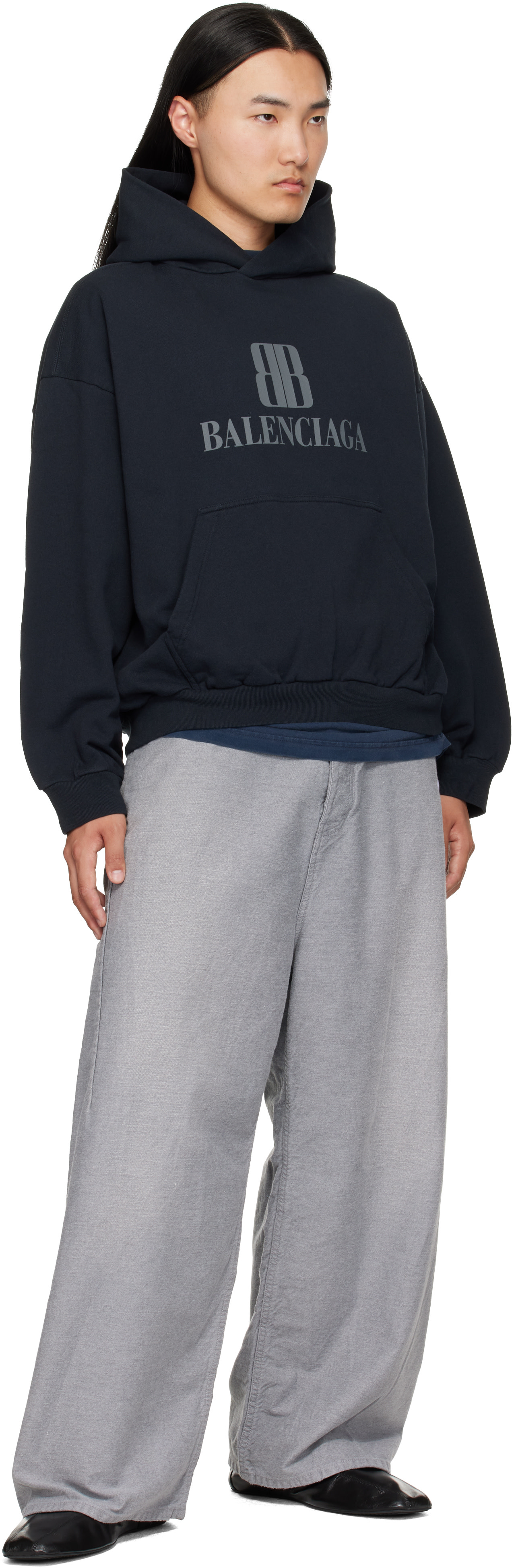 Balenciaga - Pull à capuche noir à logo