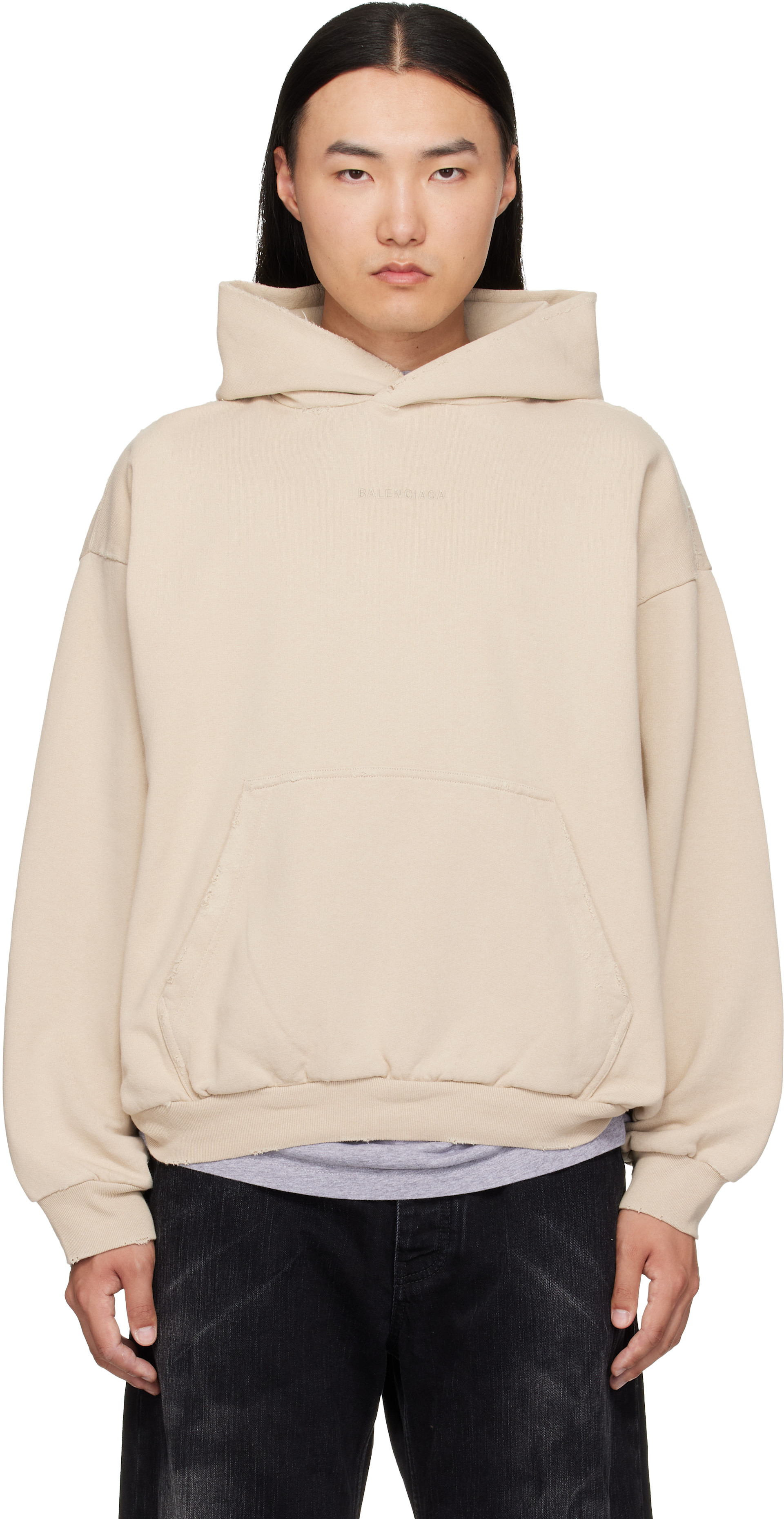 Balenciaga: ベージュ ディストレス フーディ | SSENSE 日本