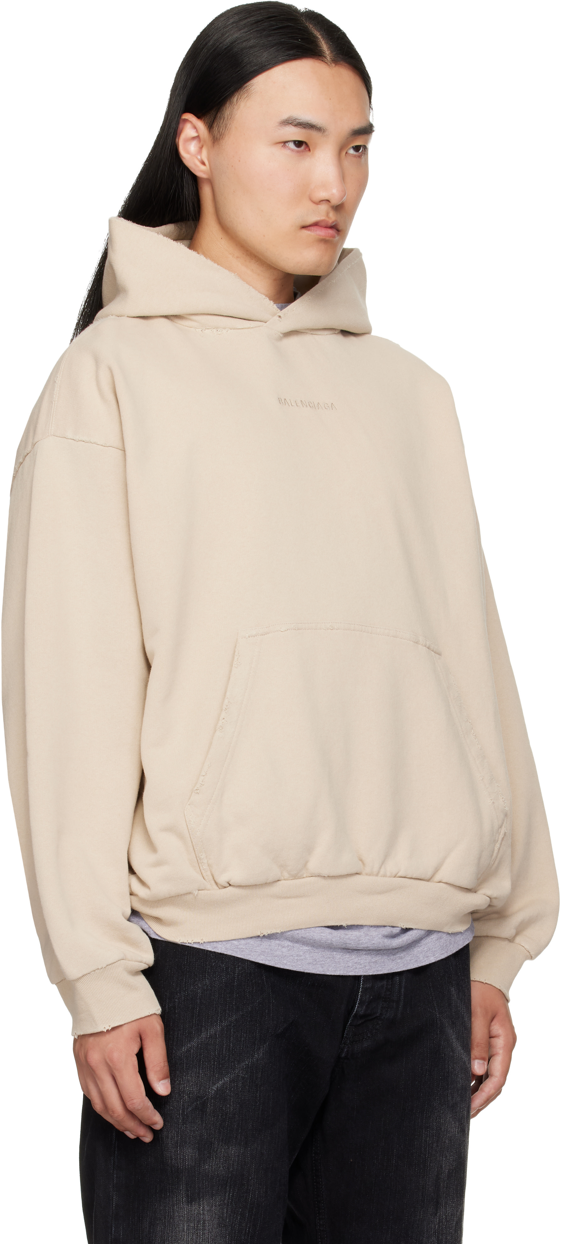 Balenciaga - Pull à capuche beige à effet usé