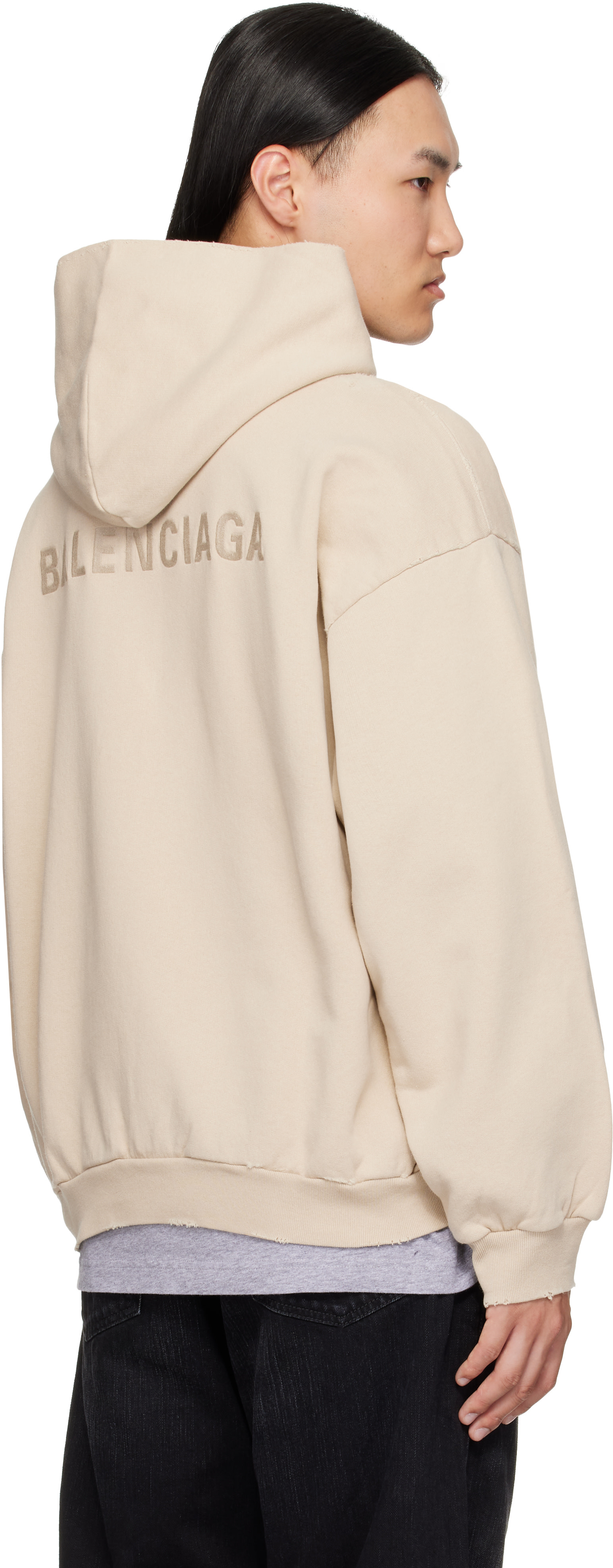 Balenciaga - Pull à capuche beige à effet usé