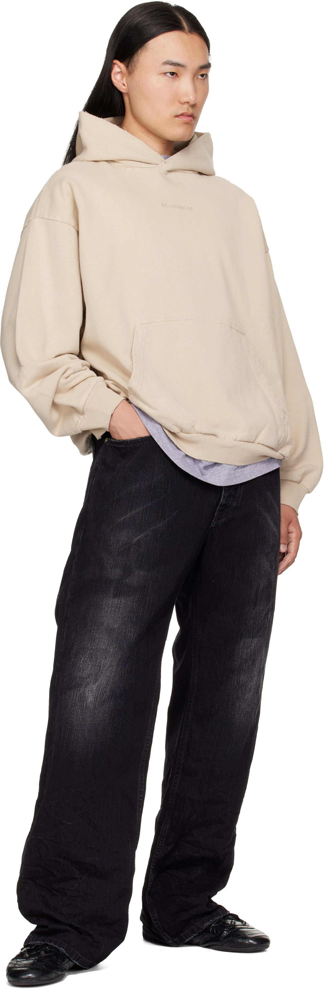 Balenciaga - Pull à capuche beige à effet usé