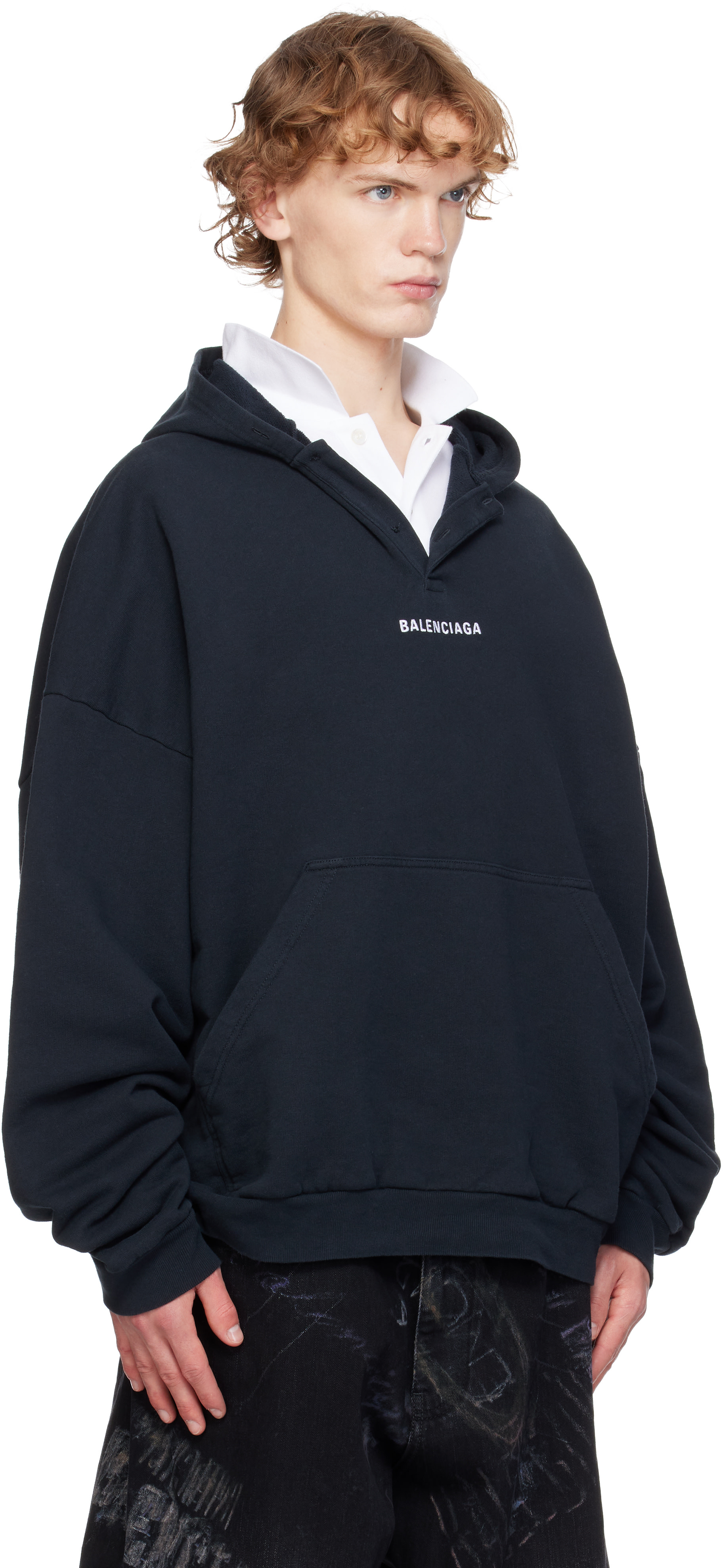 Balenciaga - Pull à capuche de style polo noir à logos
