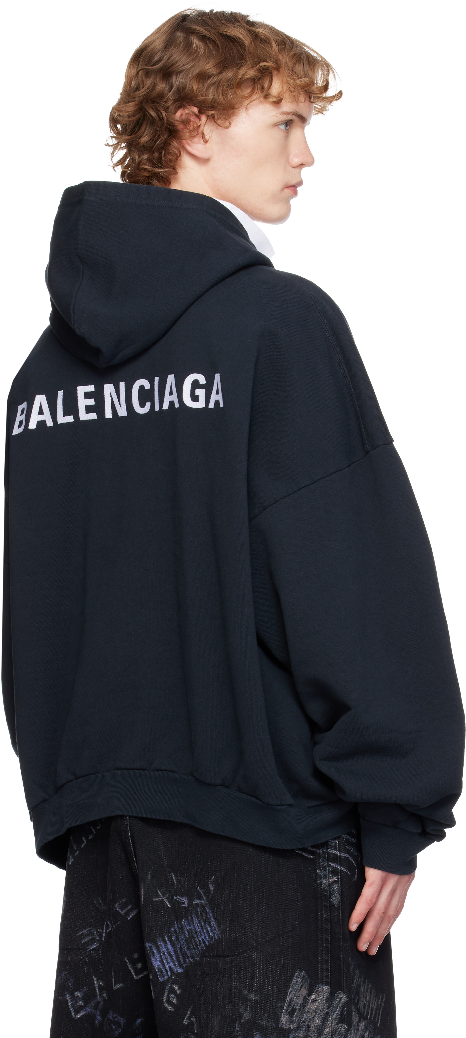 Balenciaga: Black 'Balenciaga' Back Polo Hoodie | SSENSE