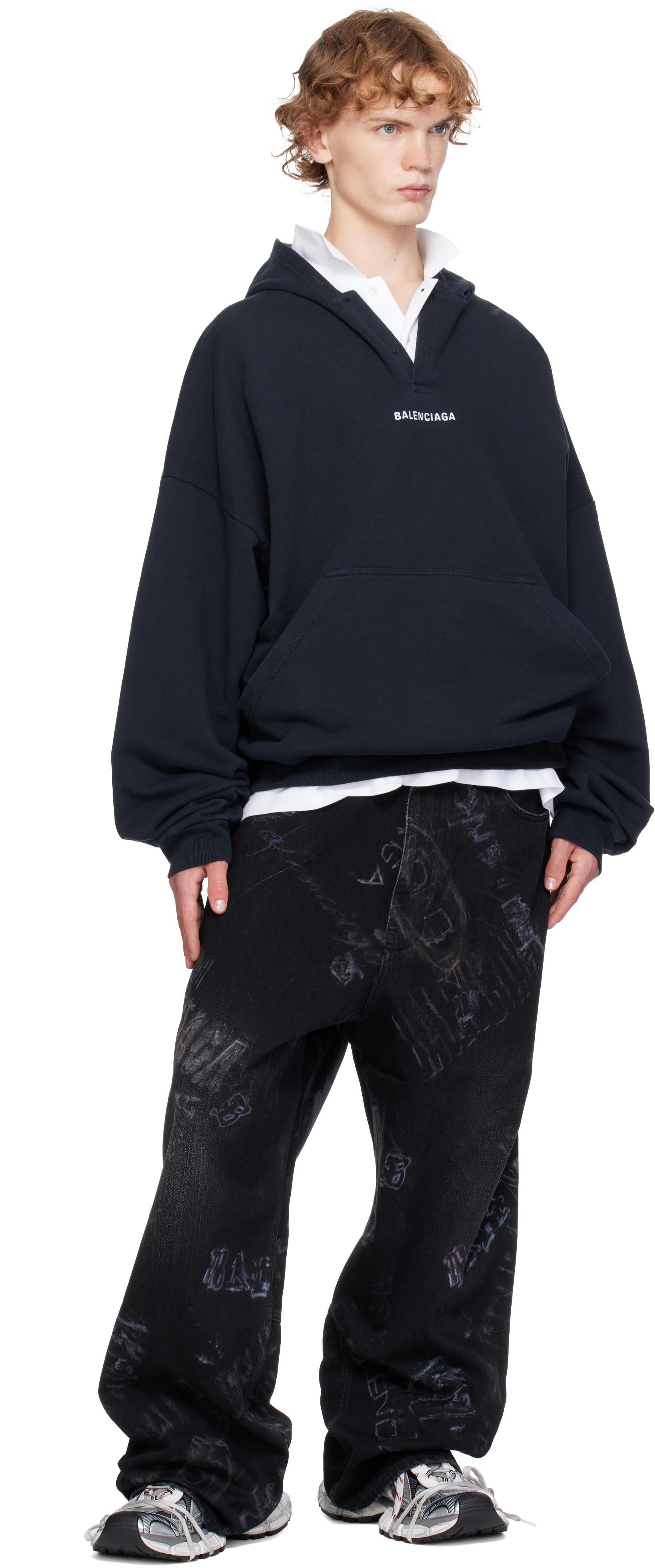 Balenciaga: Black 'Balenciaga' Back Polo Hoodie | SSENSE