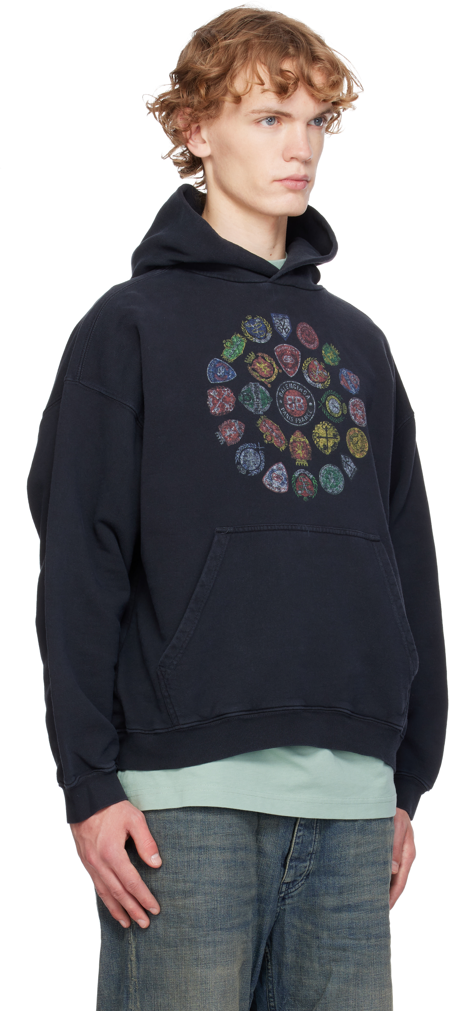 Balenciaga - Pull à capuche ample noir à logo en spirale