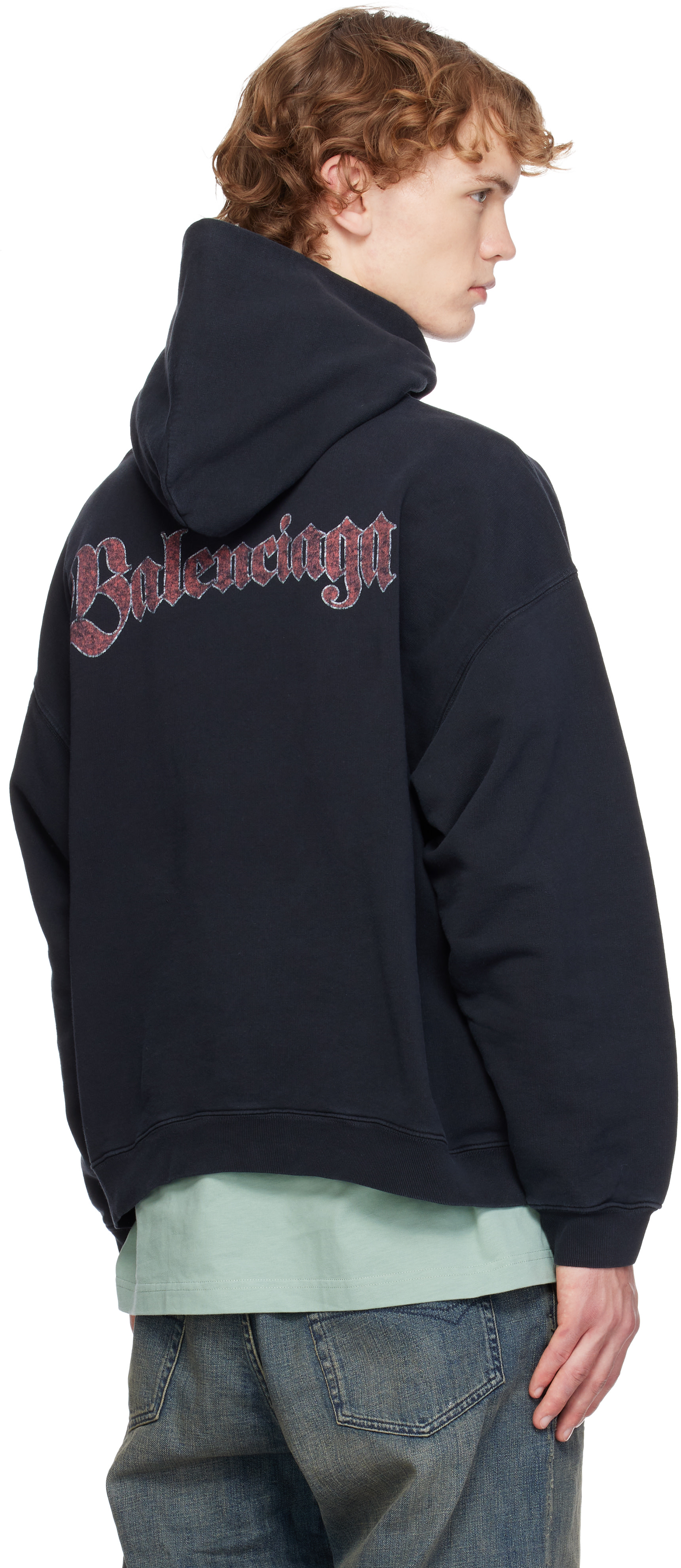 Balenciaga - Pull à capuche ample noir à logo en spirale