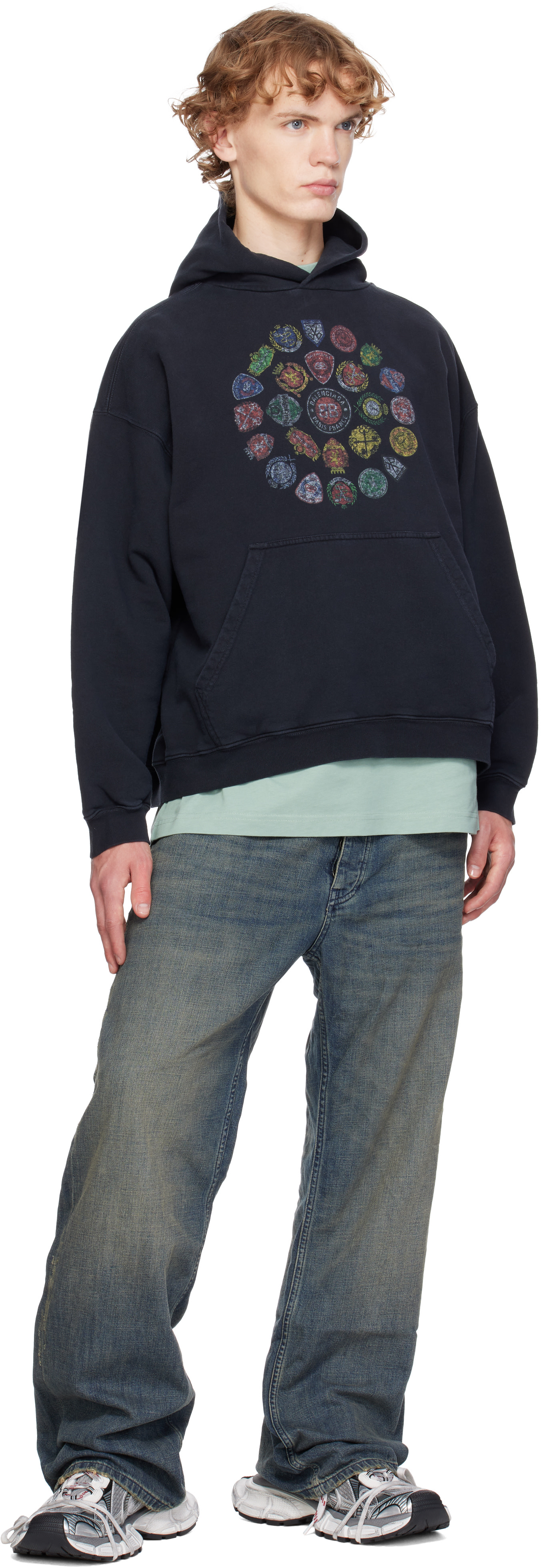 Balenciaga - Pull à capuche ample noir à logo en spirale