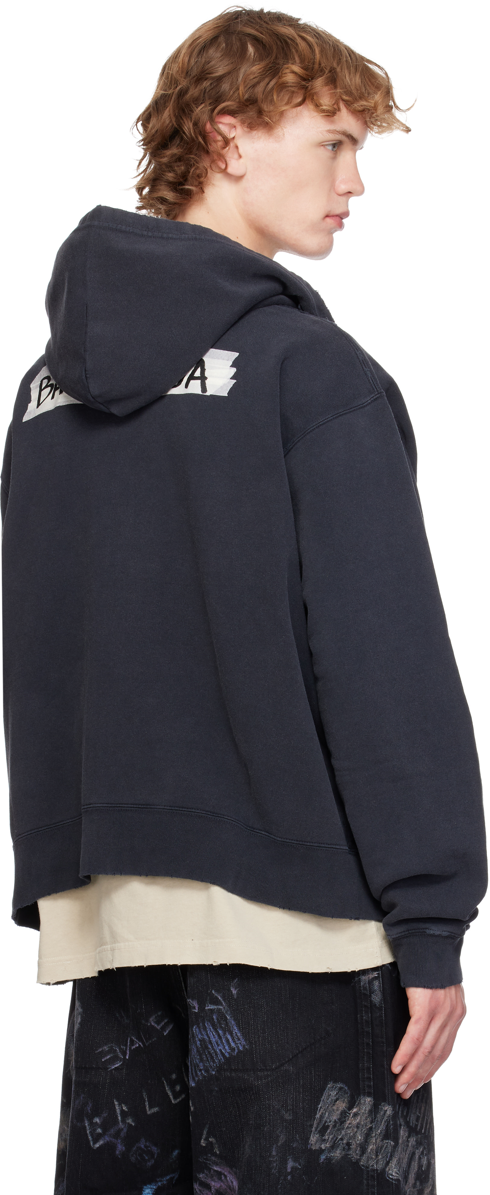 Balenciaga: Black Masking Tape Oversized Zip-Up Hoodie | SSENSE