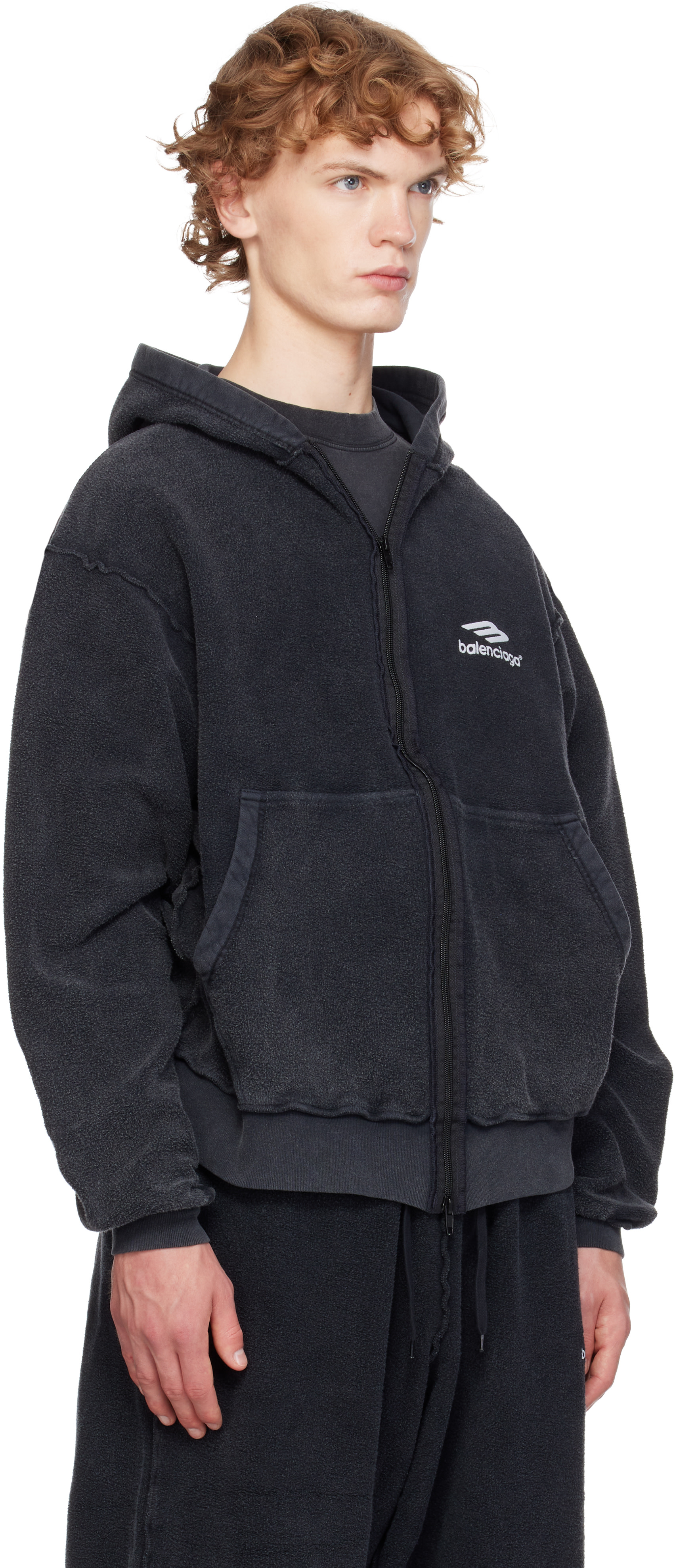 【新品】24AW BALENCIAGA Inside Out ジップフーディーS Balenciaga: ブラック 3B Sports Icon Inside-Out ジップアップ