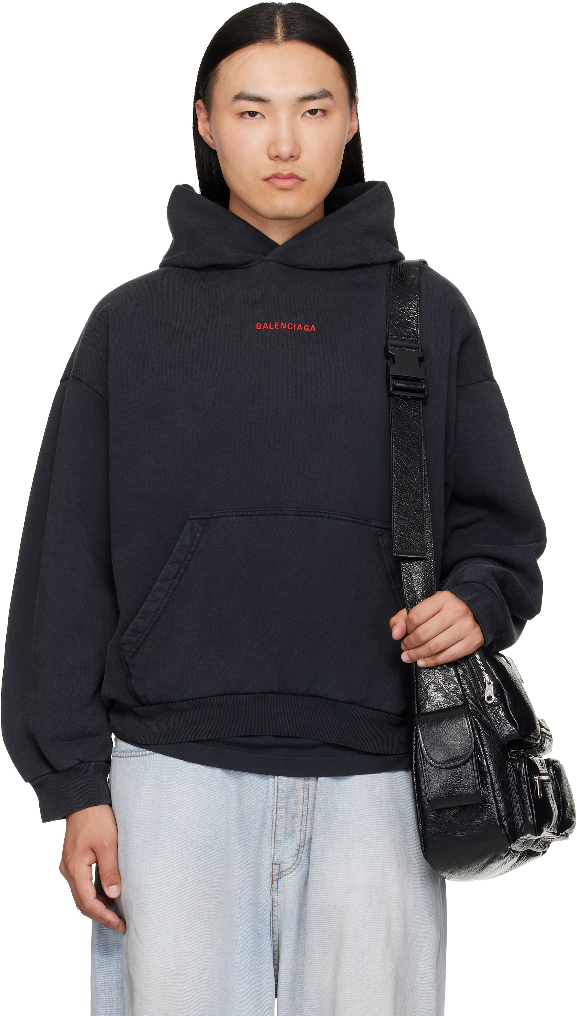 Balenciaga - Pull à capuche noir à effet délavé