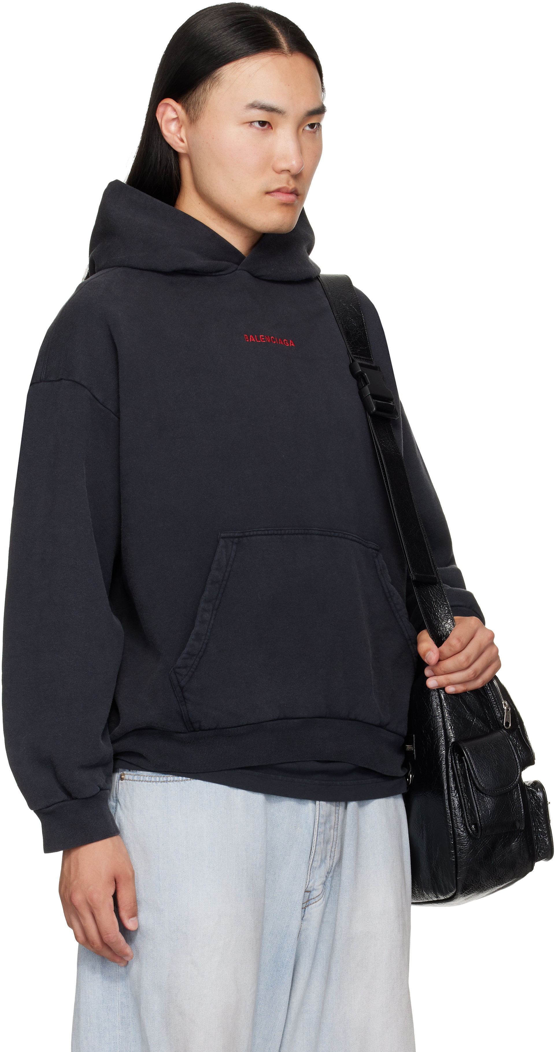 Balenciaga - Pull à capuche noir à effet délavé