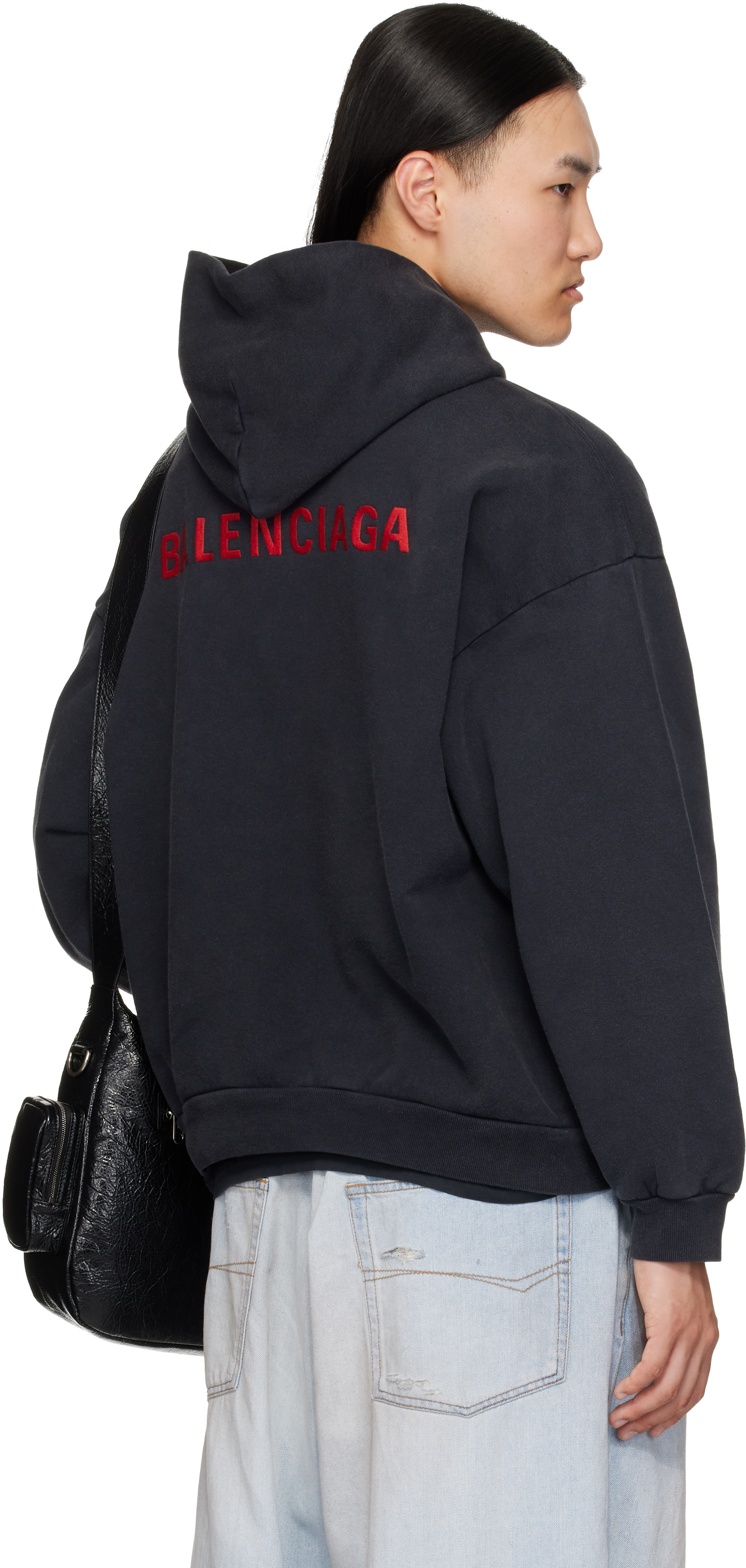 Balenciaga - Pull à capuche noir à effet délavé