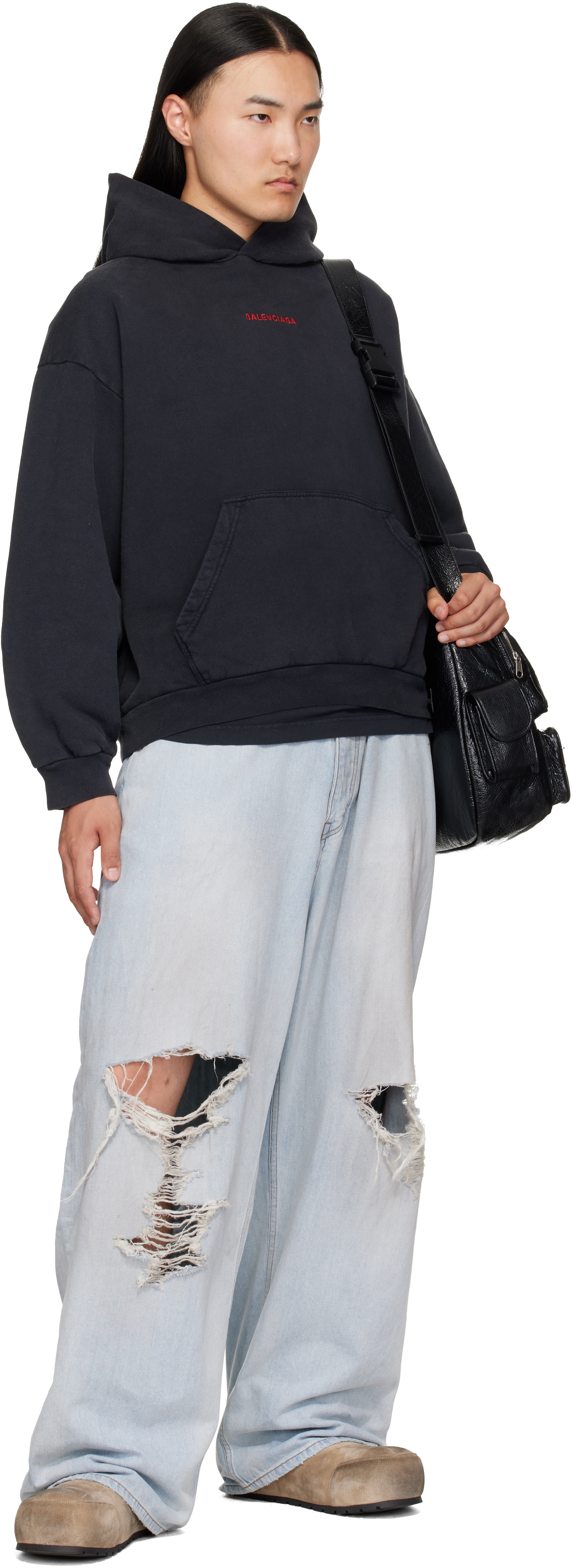 Balenciaga - Pull à capuche noir à effet délavé